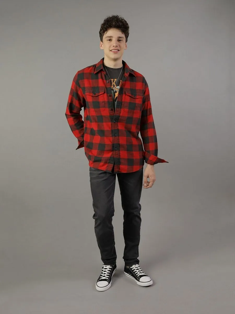 AMERICAN EAGLE MEN CF CSC SALVADOR TWILL FLANNEL 616 RED BEAM