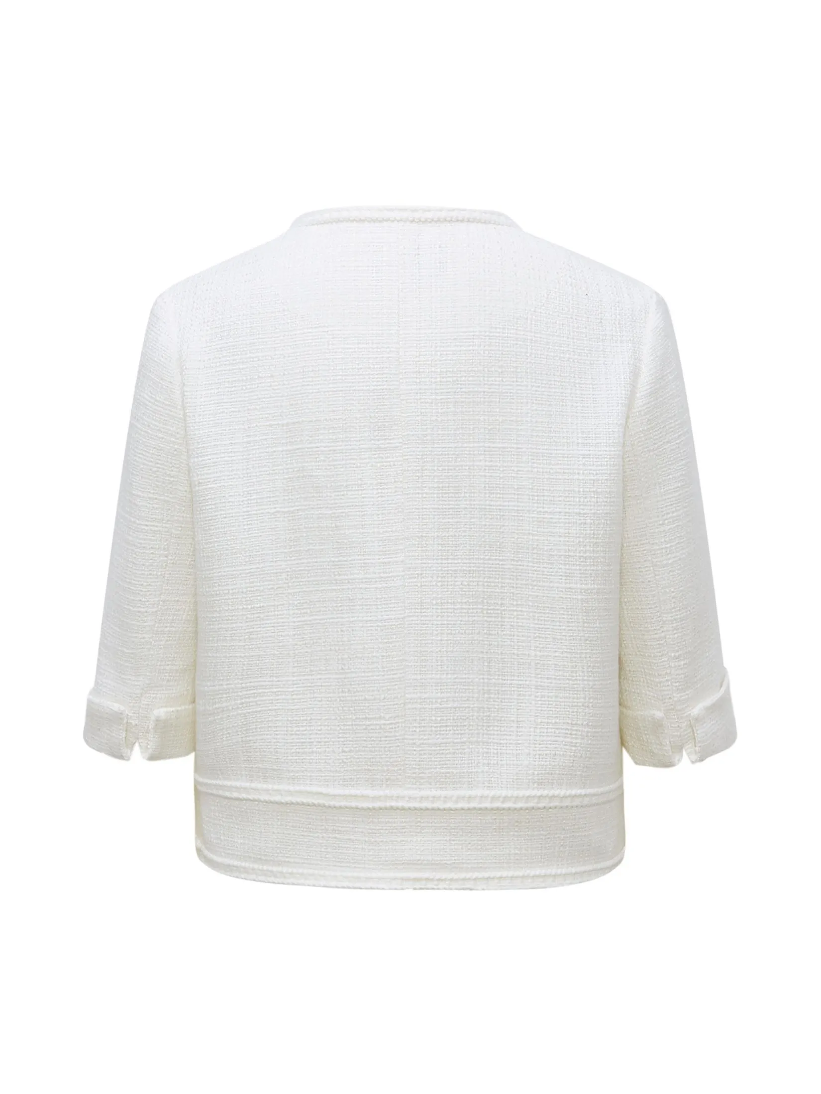 G2000 Women Clothing Cotton Blend Tweed Round Neck Jacket Easy Fit - Off-White