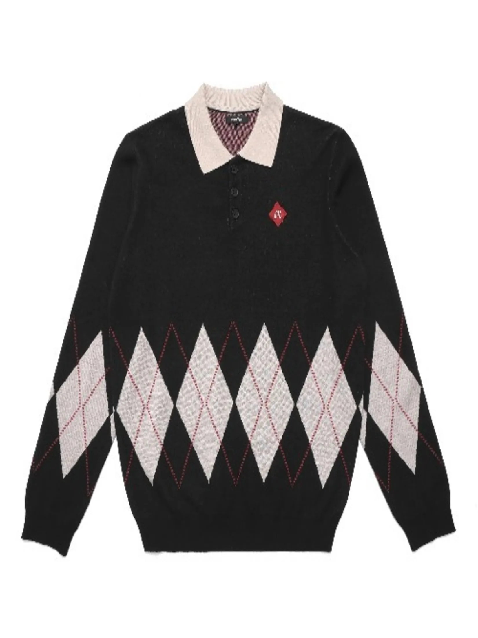 MALBON GOLF SELMA LONG SLEEVE KNIT POLO IN BLACK