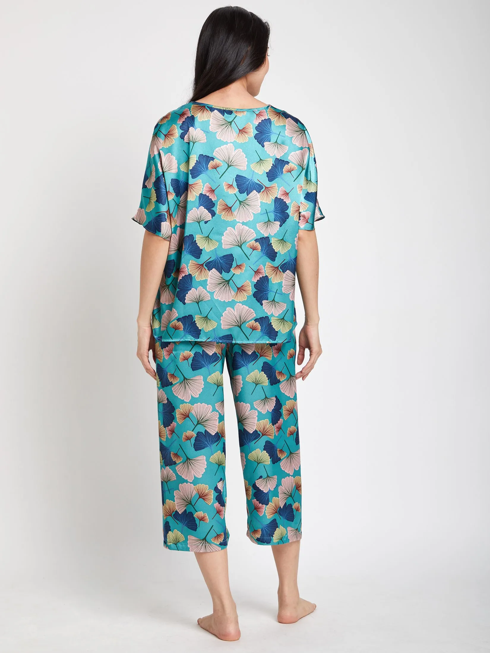 ELIZABETH Women Pyjamas Short Sleeves V-Neck + Cropped Pants Blue