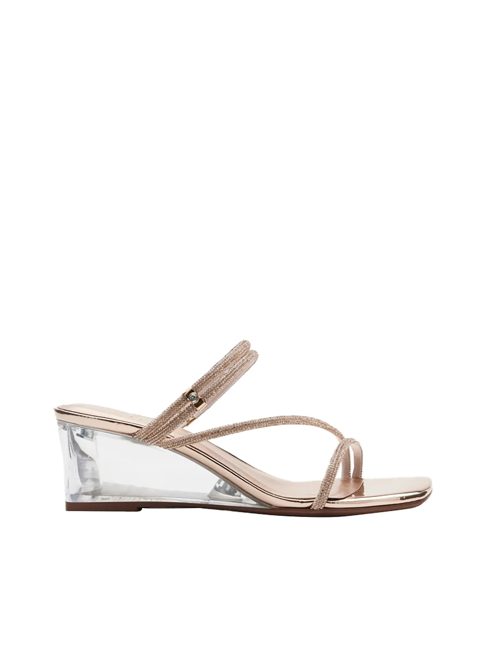 PAZZION Women Wedge Sandals Clear Heel Crystal Strap