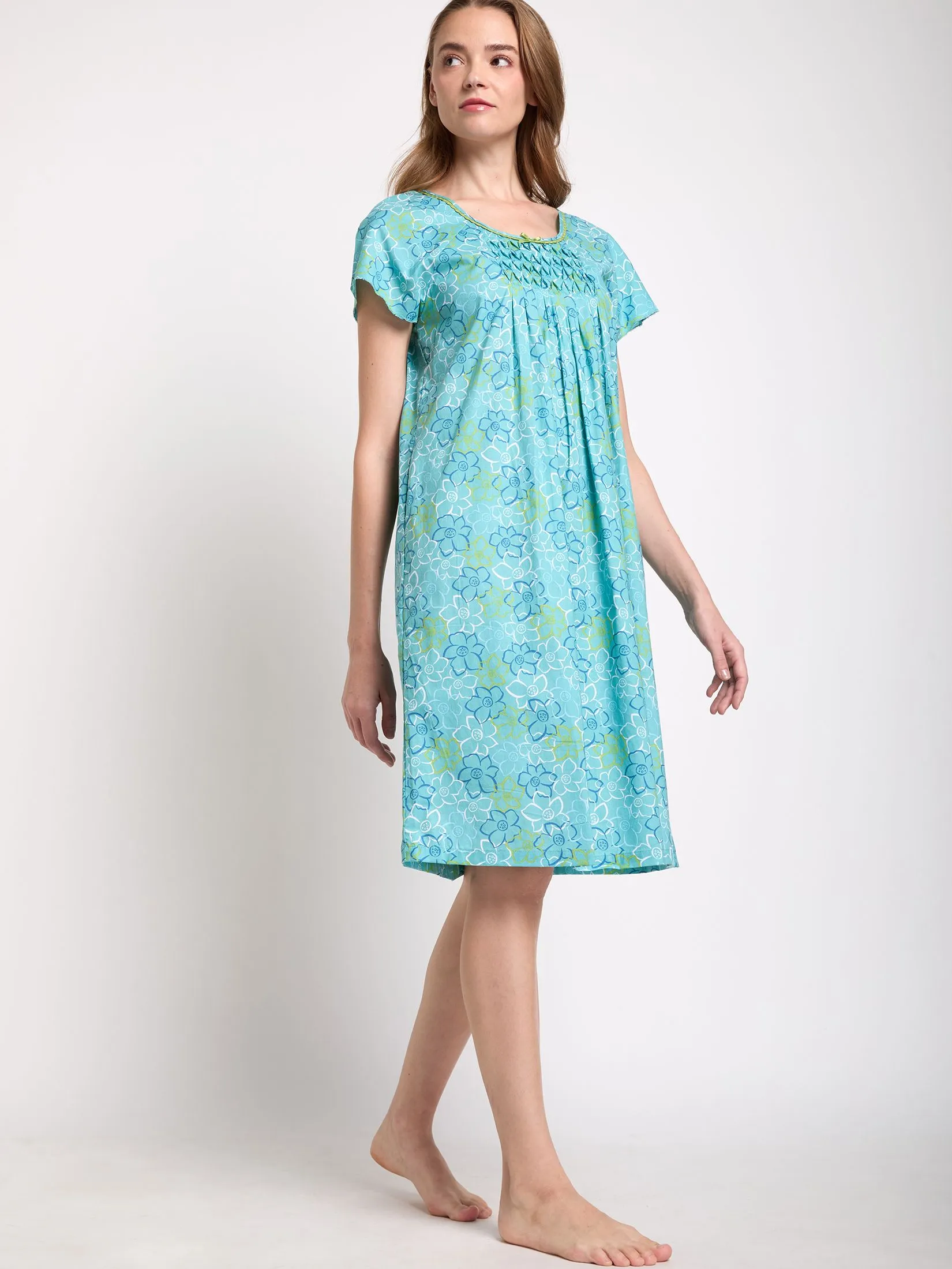 CLAUDIA'S ROMANCE Women Night Dress Short Sleeves Sweet Dreams Light Blue