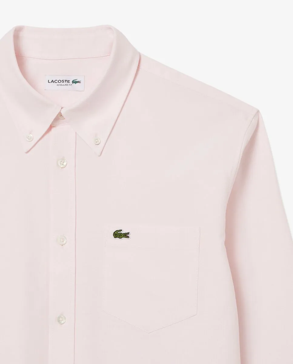 LACOSTE Regular Fit Long Sleeved Oxford Shirt Pink