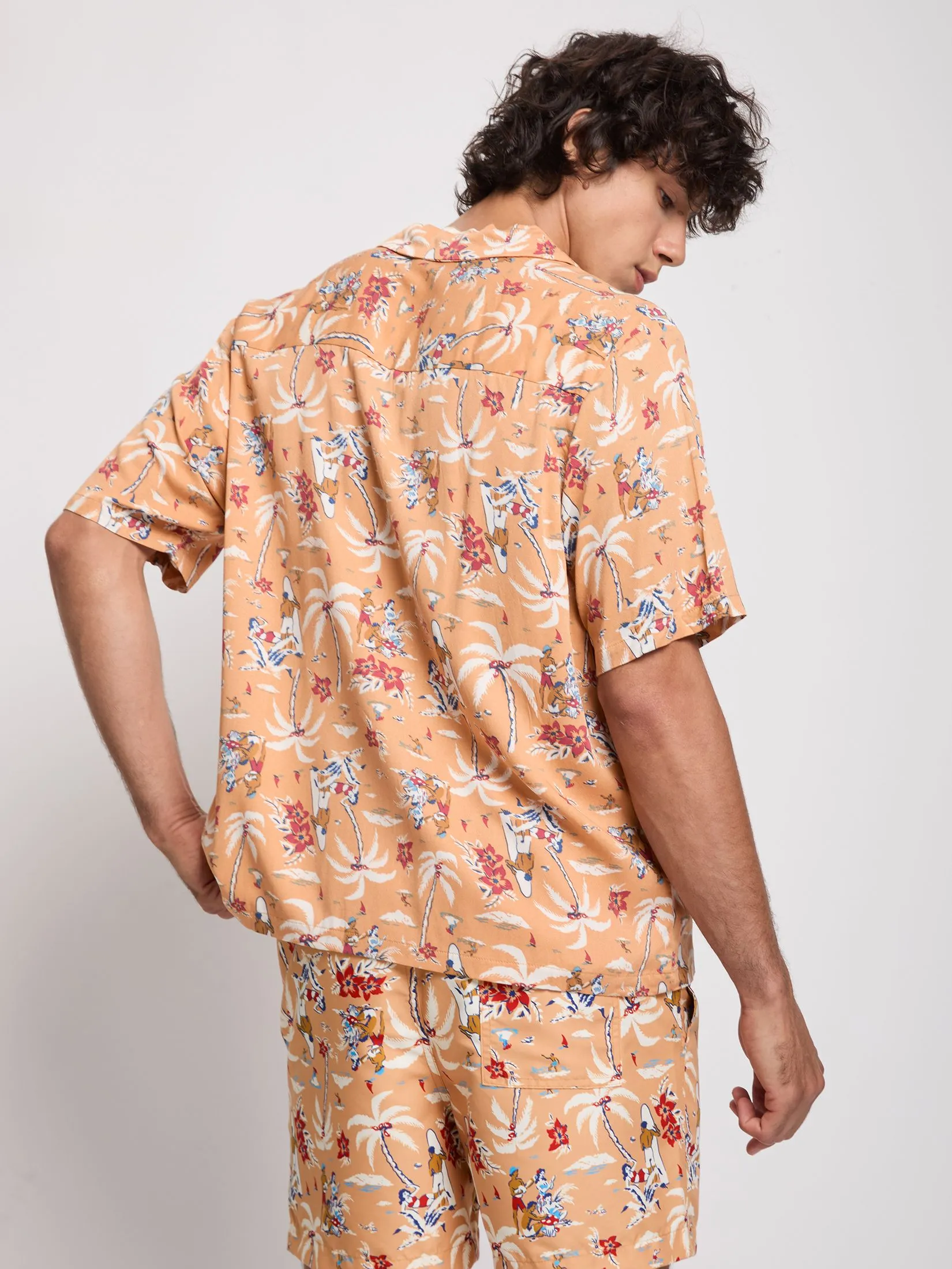 DEFRY 01 Men Shirt Short Sleeves Hawaiian Style Orange