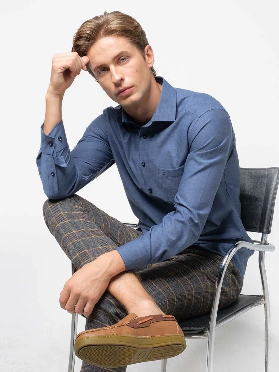 OLYMP MEN SHIRT LONG SLEEVES MODERN FIT  BLUE EASY IRON