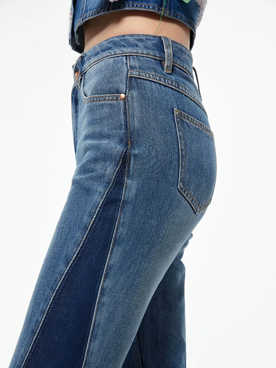 PORTSPURE Women Jeans Cropped Wide Leg Navy