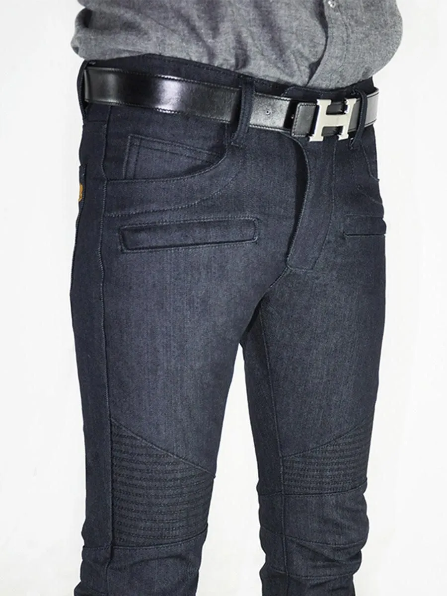 SIMPLE&RAW Deep Raw Biker Skinny Fit Jeans Sk811-1 Dark Blue