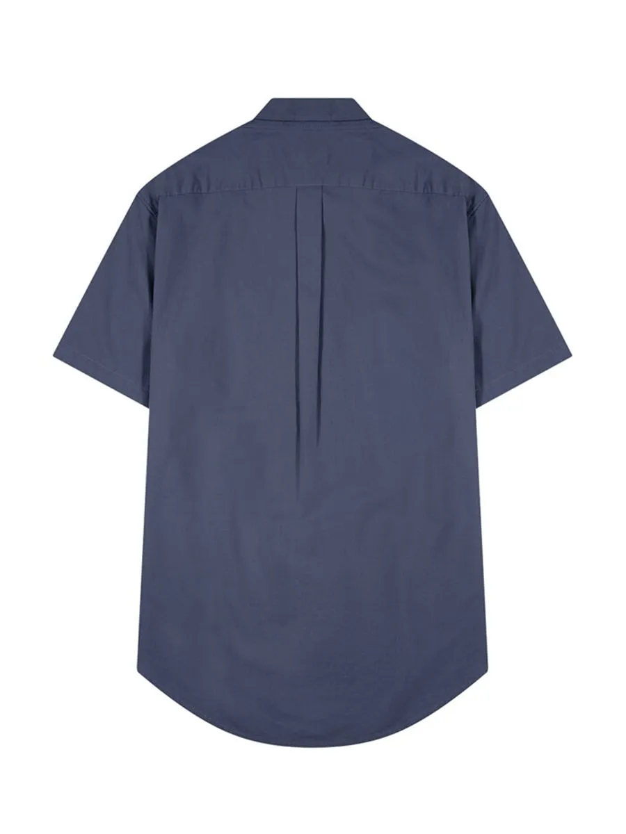 GIORDANO Men's Short Sleeve Slim Fit Stretch Poplin Shirt Navy blue