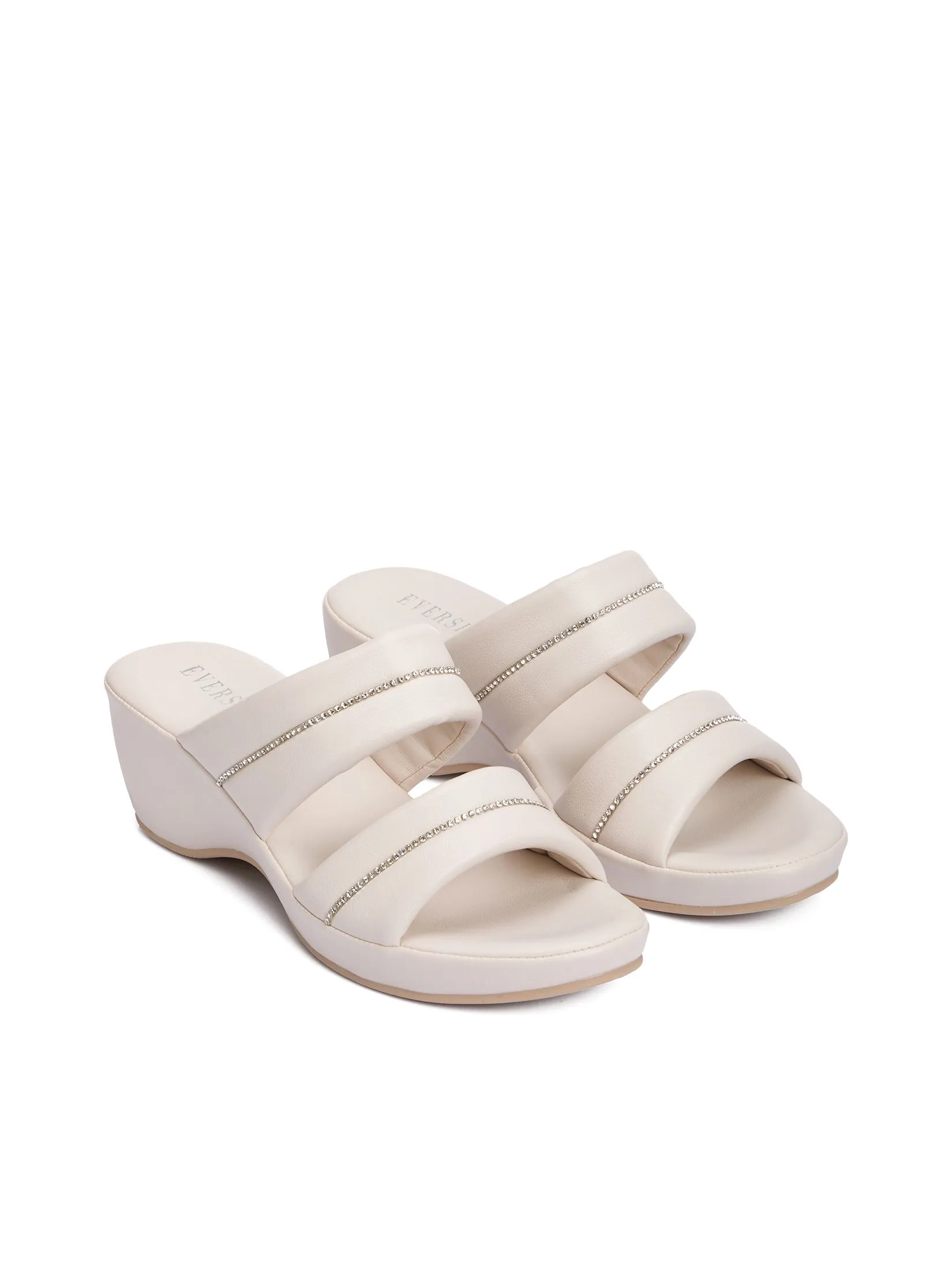 EVERSINCE Women Wedge Sandals Strap With Crystal Detail