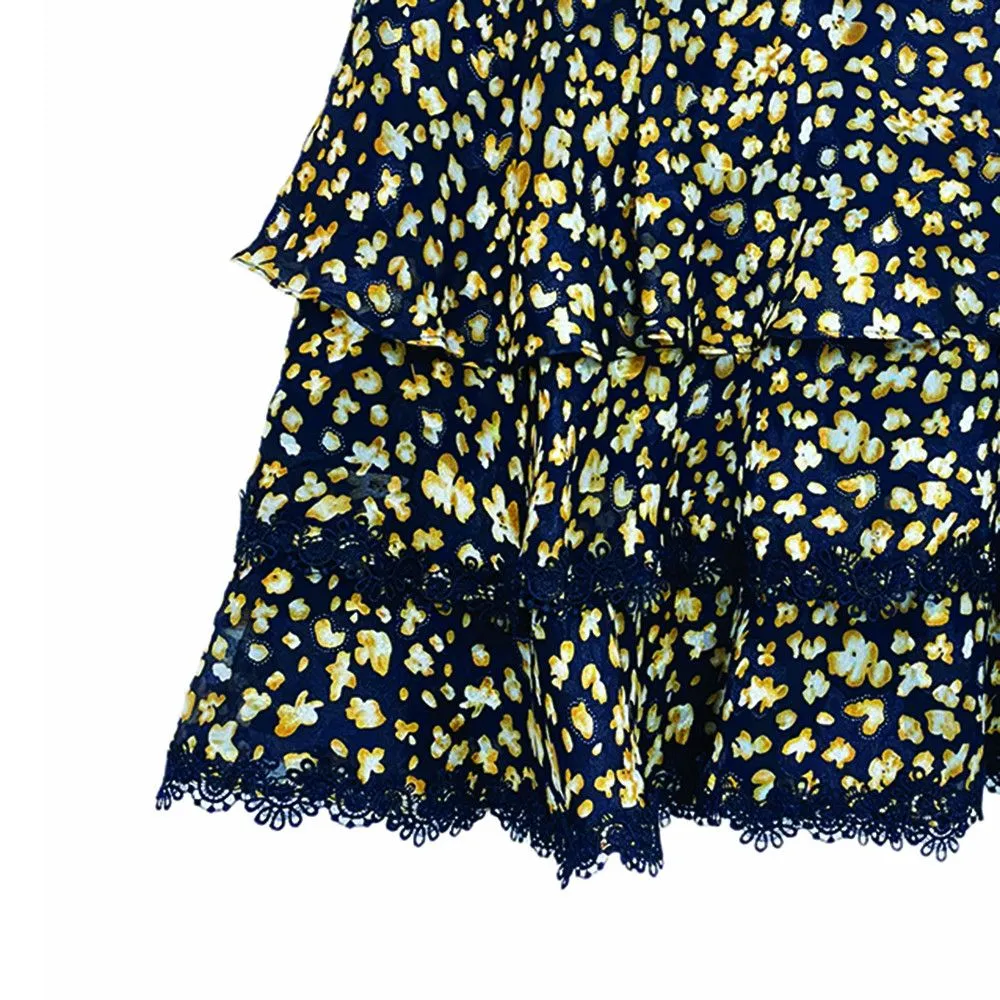 JESSICA BLACK/BROWN TINY FLORAL CHIFFON MINI LAYERS SKIRT