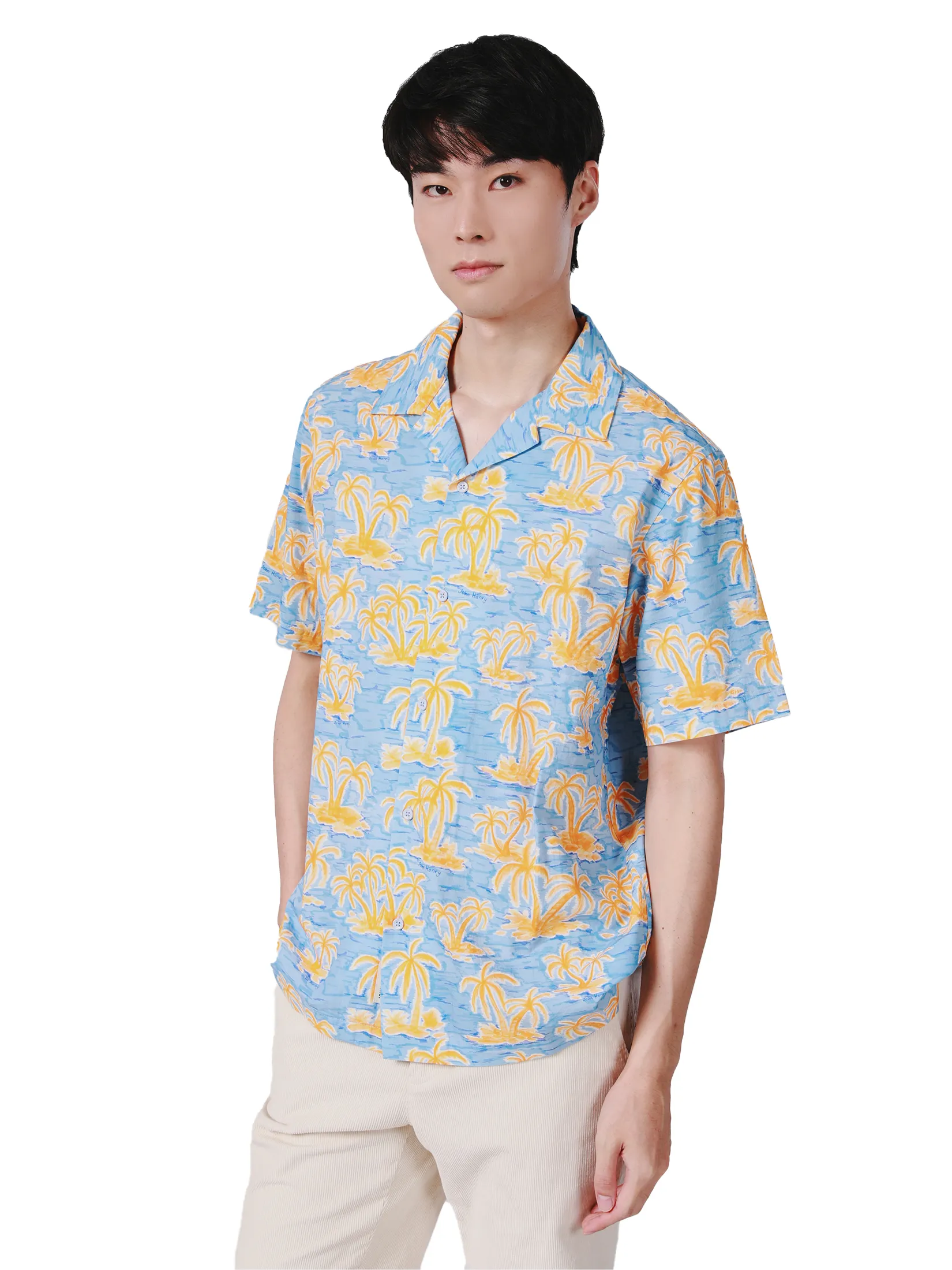 JOHN HENRY Men s Short Sleeves Hawaii Shirts (Relaxed Fit) SONGKRAN FESTIVAL Orange