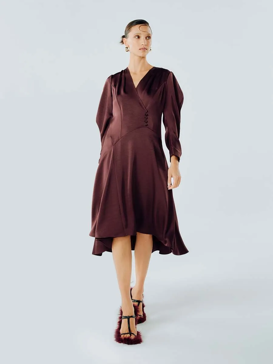 SHAKA Woman Dress Midi Melt Sleeves Satin Purple