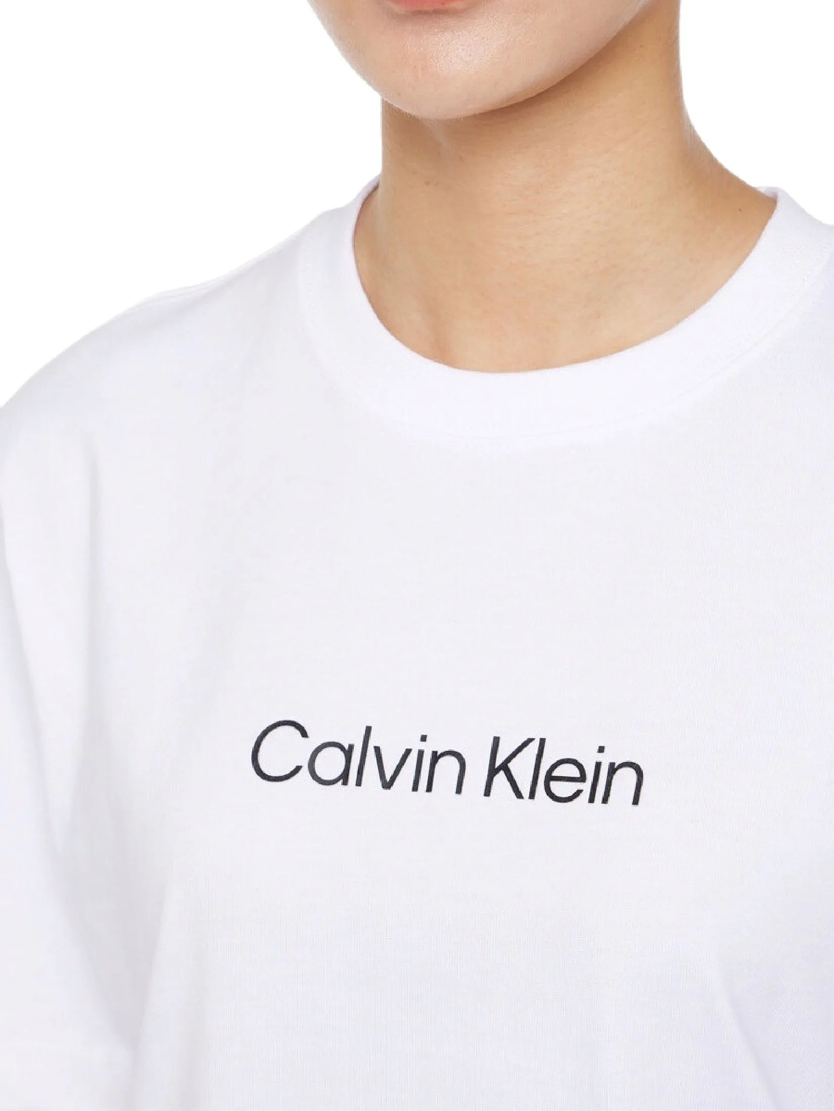 CALVIN KLEIN Women's Relaxed Standard Logo Crewneck Short Sleeve T-Shirt White