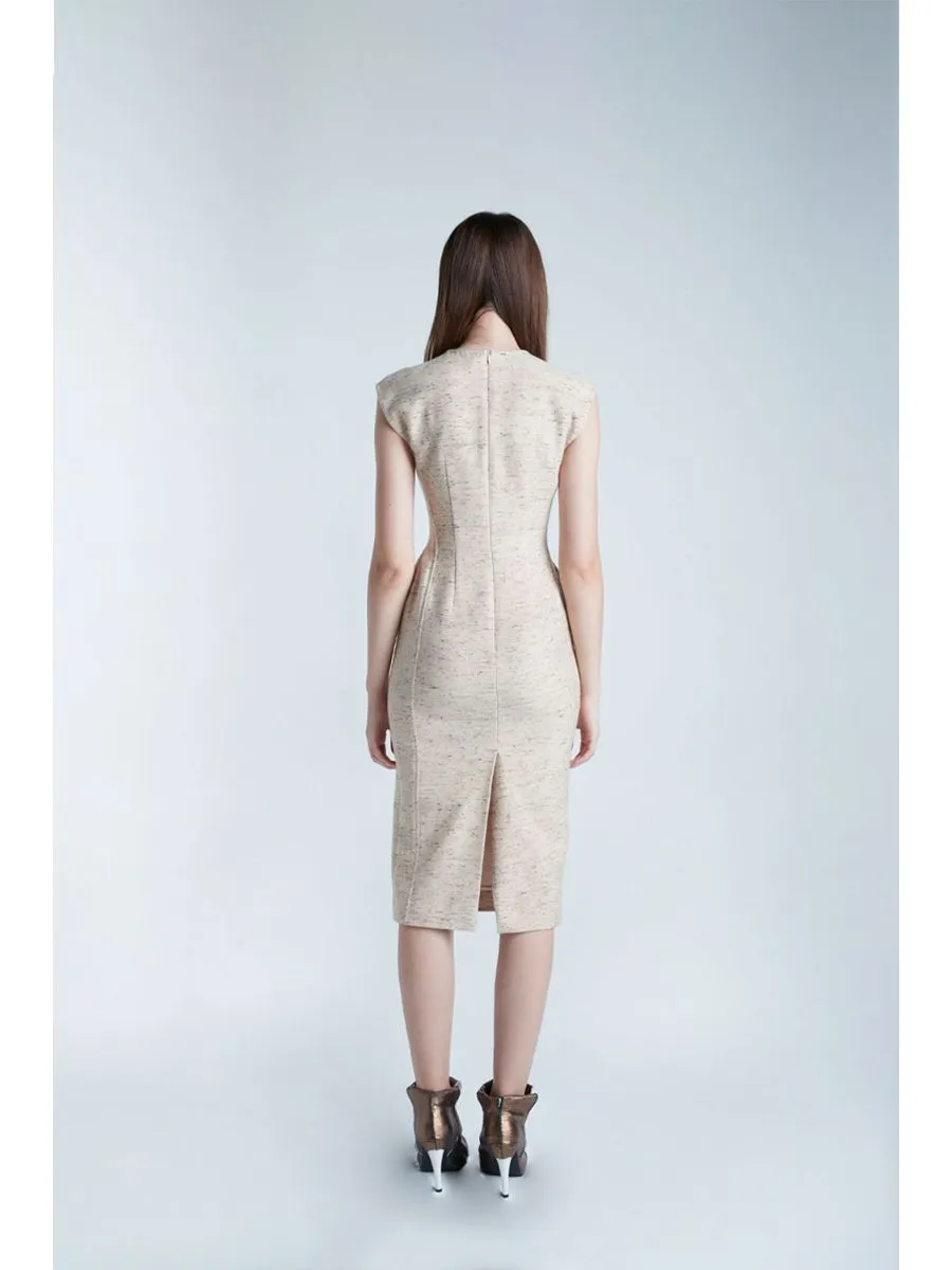 SENADA WOMEN CORSETTED SAND PENCIL DRESS