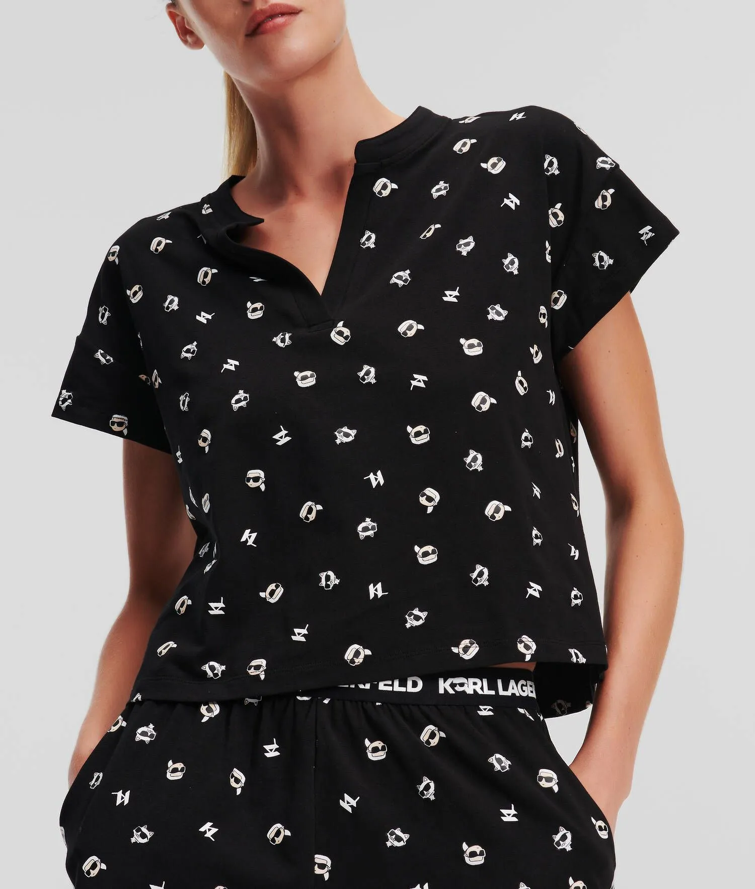 KARL LAGERFELD IKONIK 2.0 SHORT PJ SET IKON KL AOP BLACK
