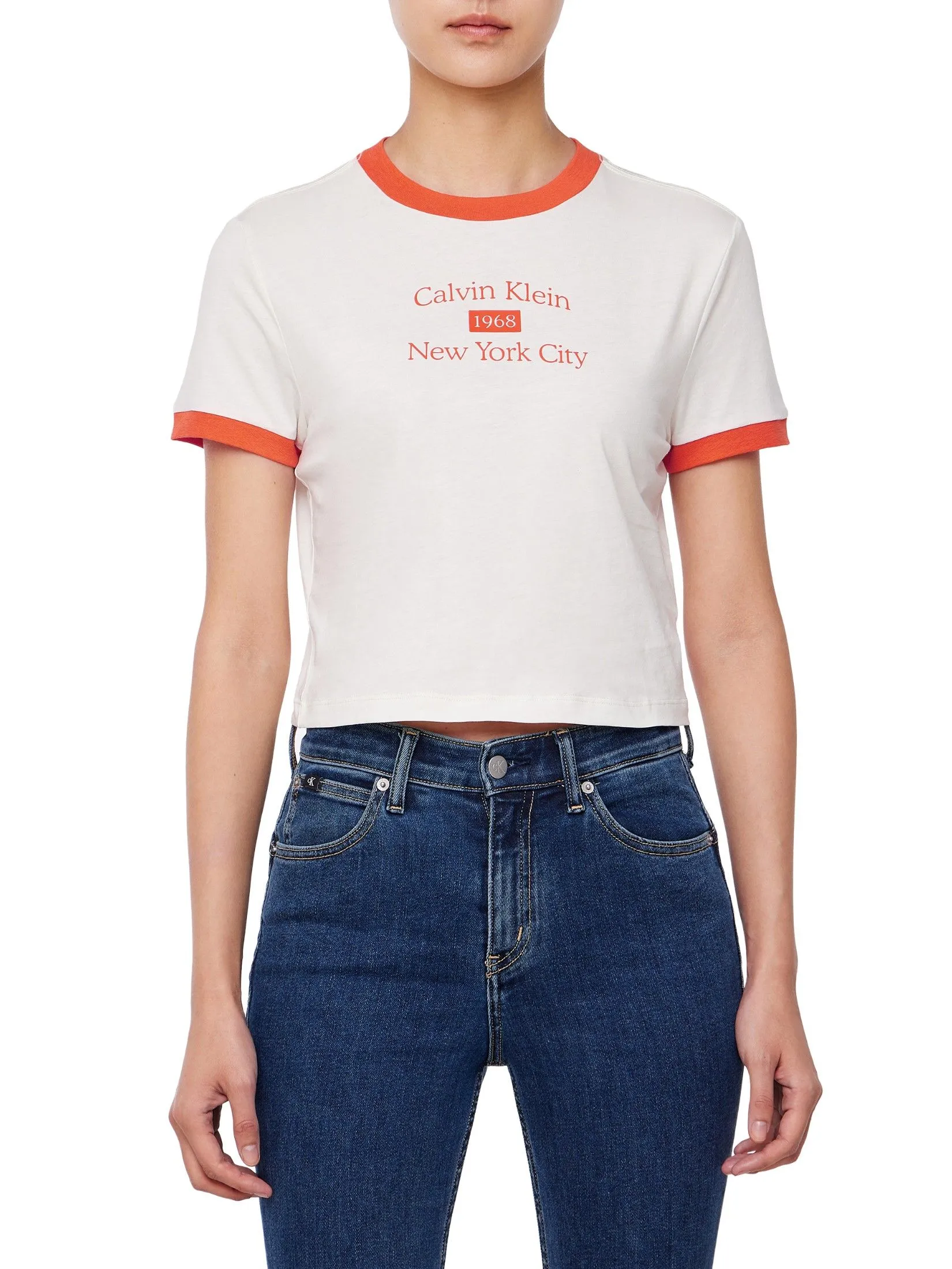 CALVIN KLEIN Women's Draped Jersey Crop Short Sleeve T-Shirt White