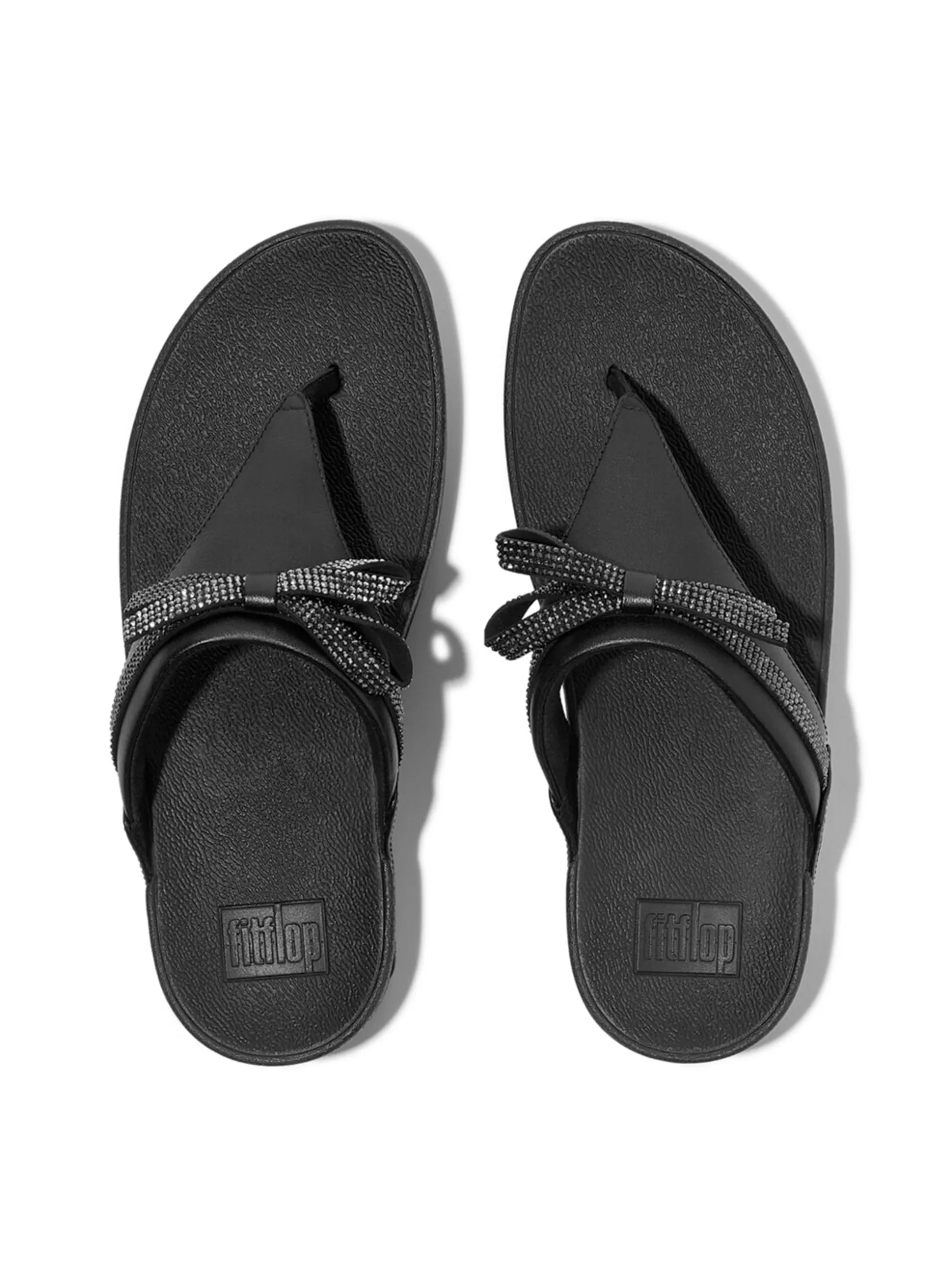 FitFlop™ WOMEN S LULU GLITZ-BOW LEATHER T/P BLACK