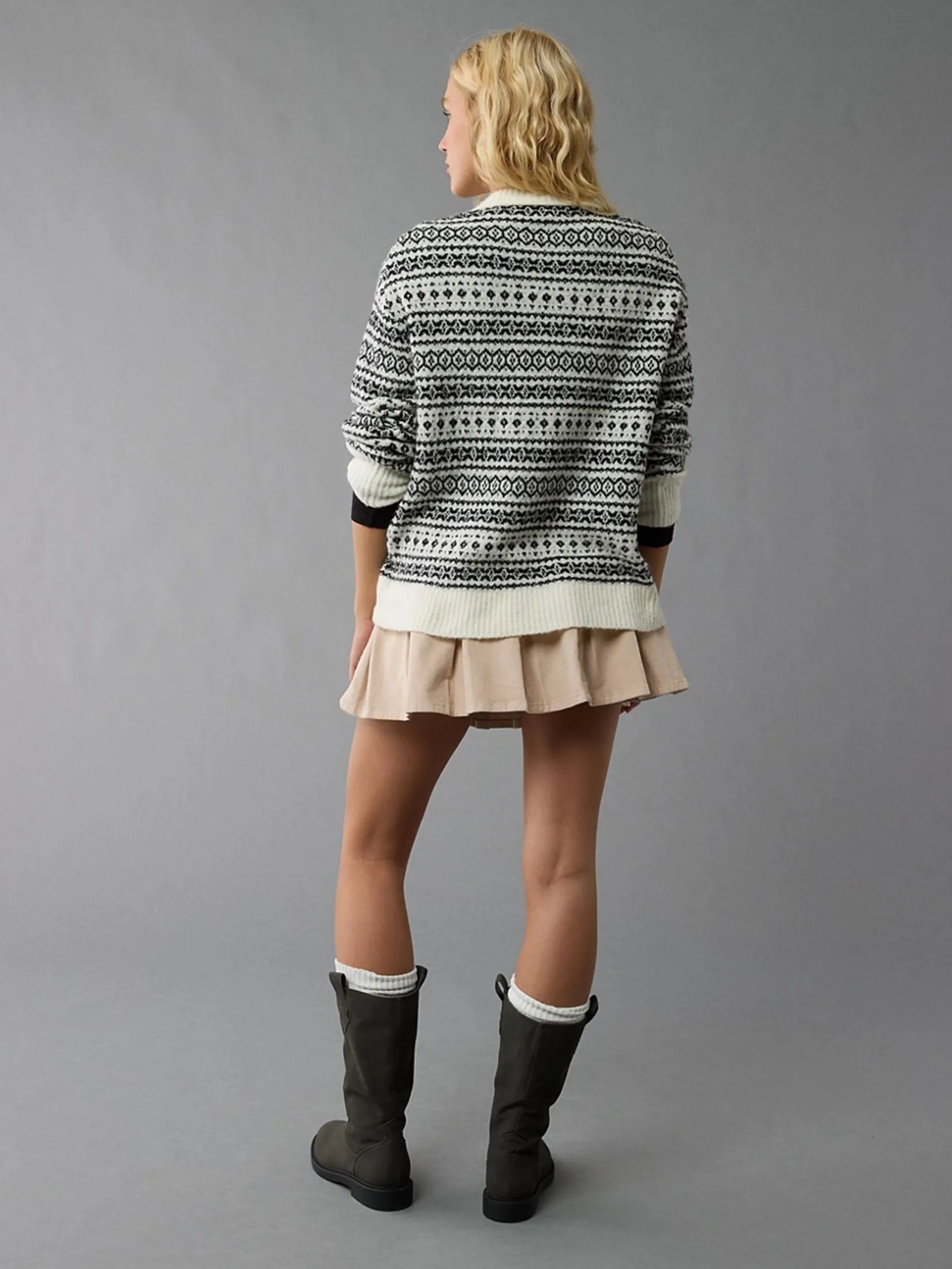 AMERICAN EAGLE WOMEN 1354 LS CLASSIC CREW NEW FAIRISLE 106 CREAM