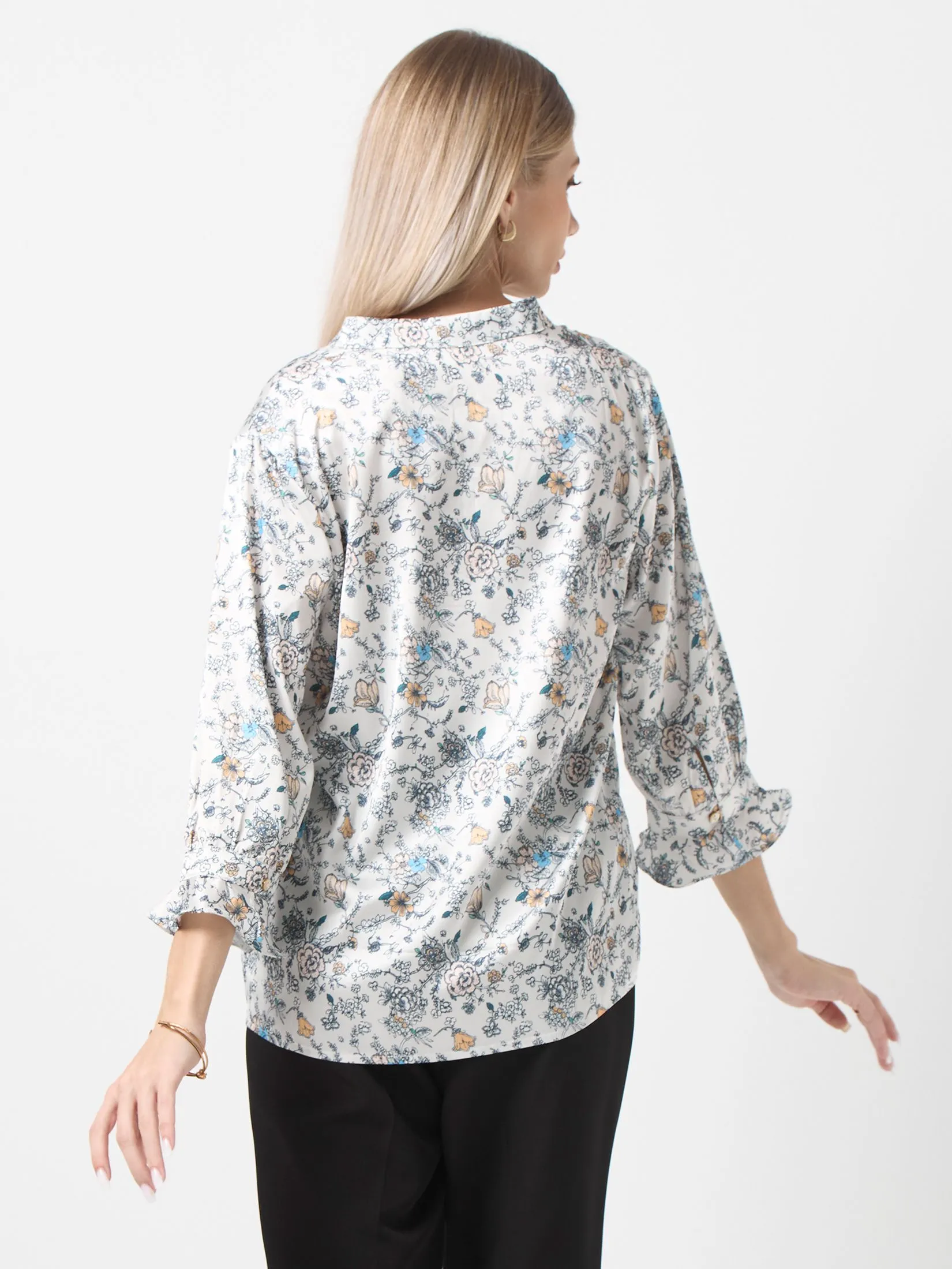 ESPADA V-neck Blouses Floral Prints Women Off White