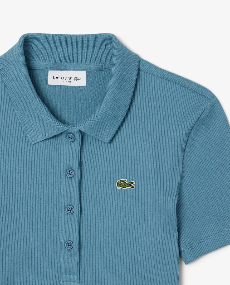 LACOSTE Slim Fit L.12.D Ribbed Cotton Polo Shirt Blue
