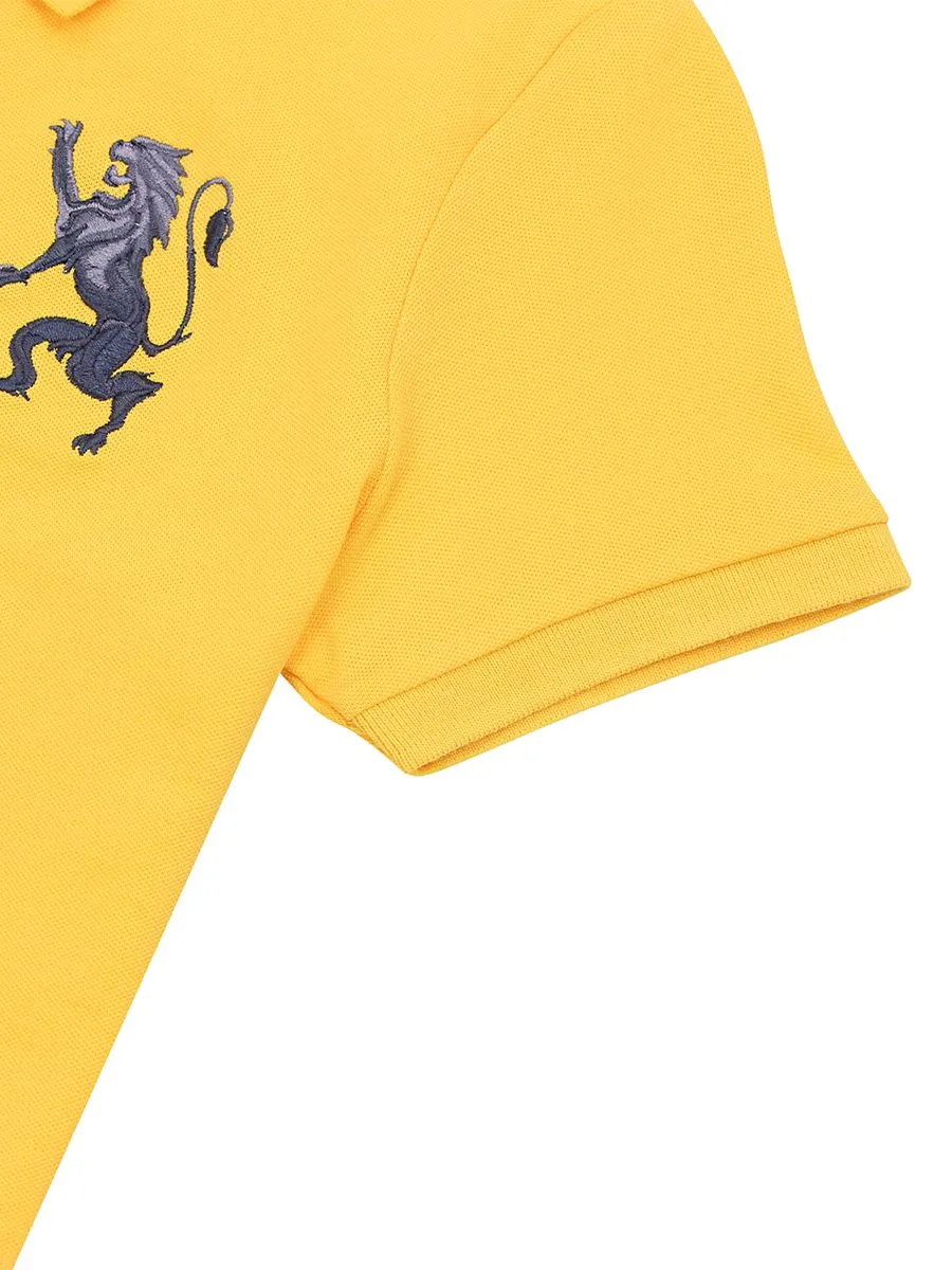 GIORDANO Women's Slim Pique Embroidery Bold Polo (3D Lion) Dafffodil yellow