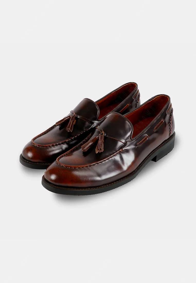 BROWN STONE BROWN STONE VELVET TASSEL LOAFERS MOC TOE BURGUNDY
