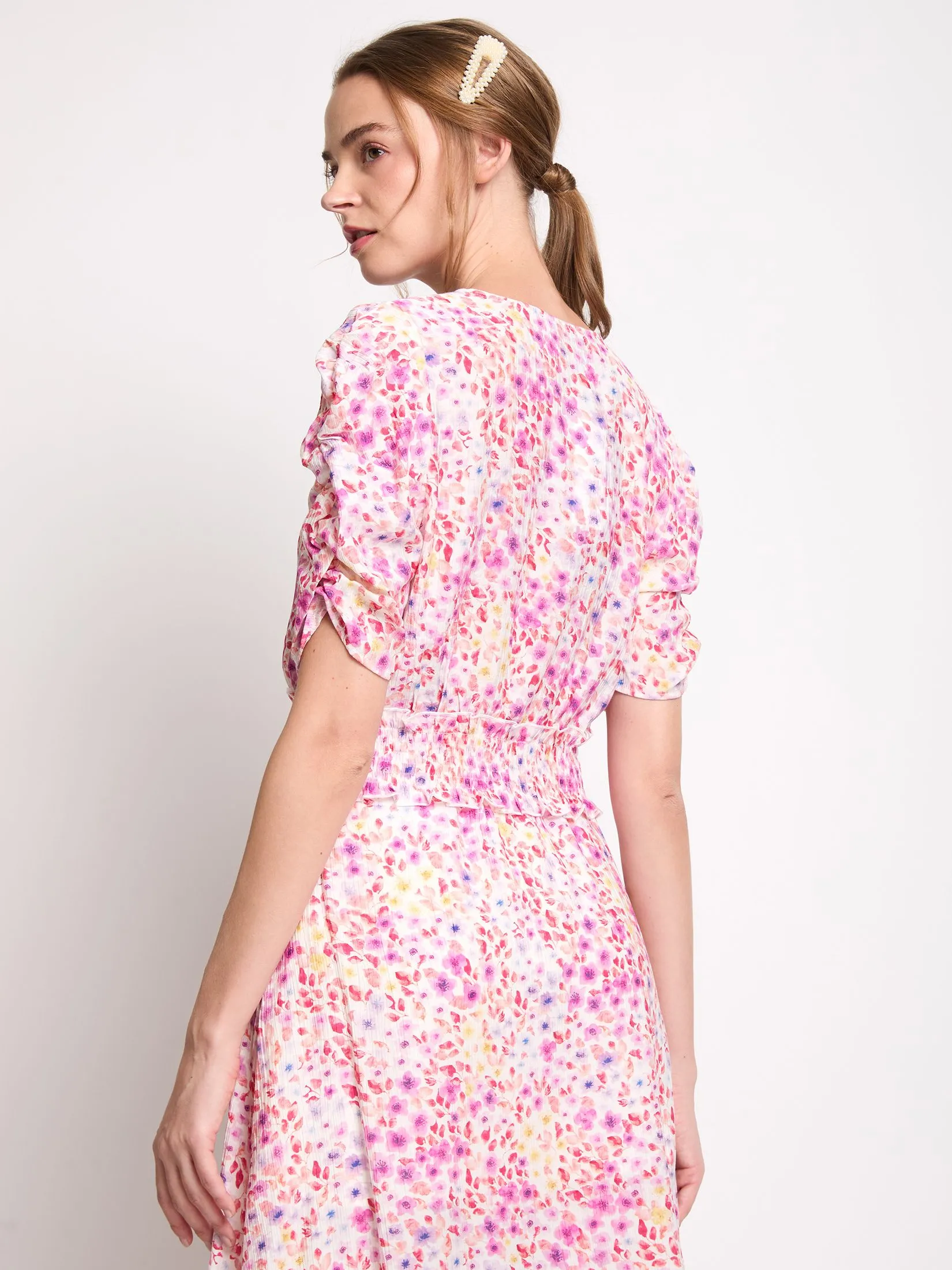 LOLITA Women Blouse Puff Sleeves V-Neck With Smock Waist