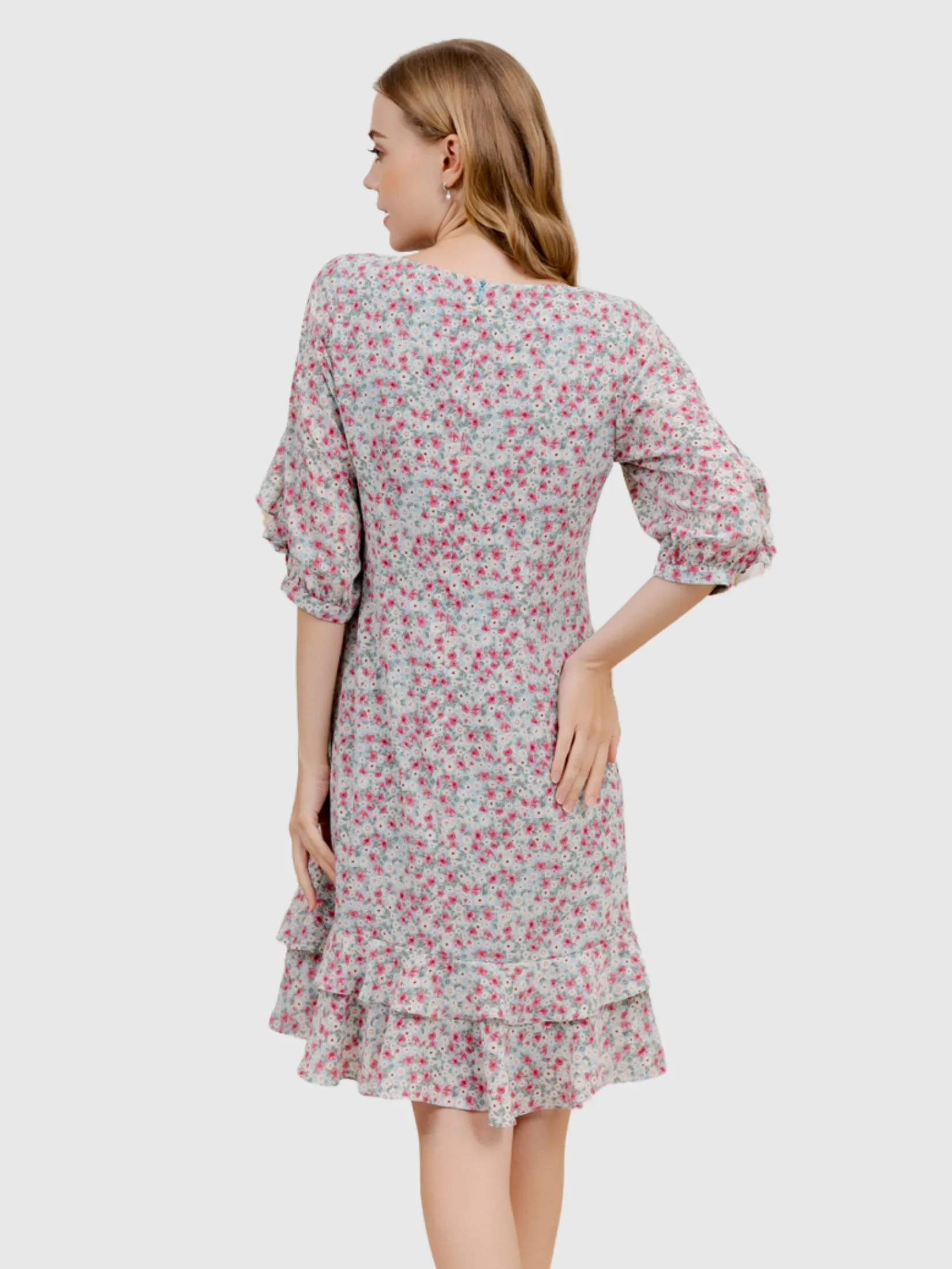 VERONIQA Women Dress Short Sleeves Chiffon Dobby Green