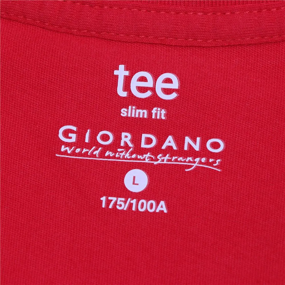 GIORDANO Red Men's Classic Man Embroidery Tees