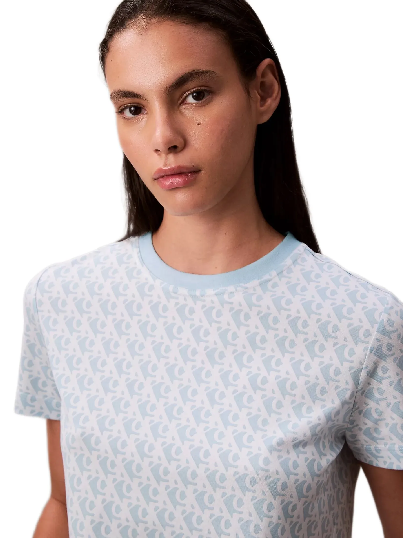 CALVIN KLEIN Women s Allover Monogram Logo Classic T-Shirt Light blue