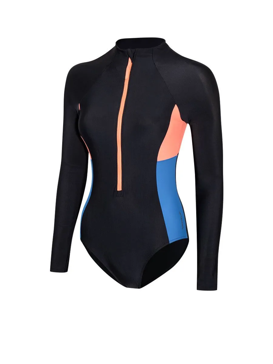 SPEEDO Women Swimsuit Asia Fit Long Sleeve Zip Colour Block Black - SP111SP977DUTH