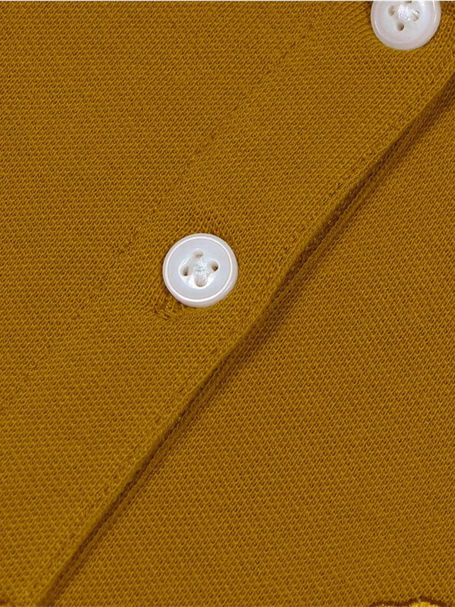 GIORDANO Women's Pique Short Sleeve Slim Fit Bold Polo (Napoleon) Buckthorn Brown Yellow