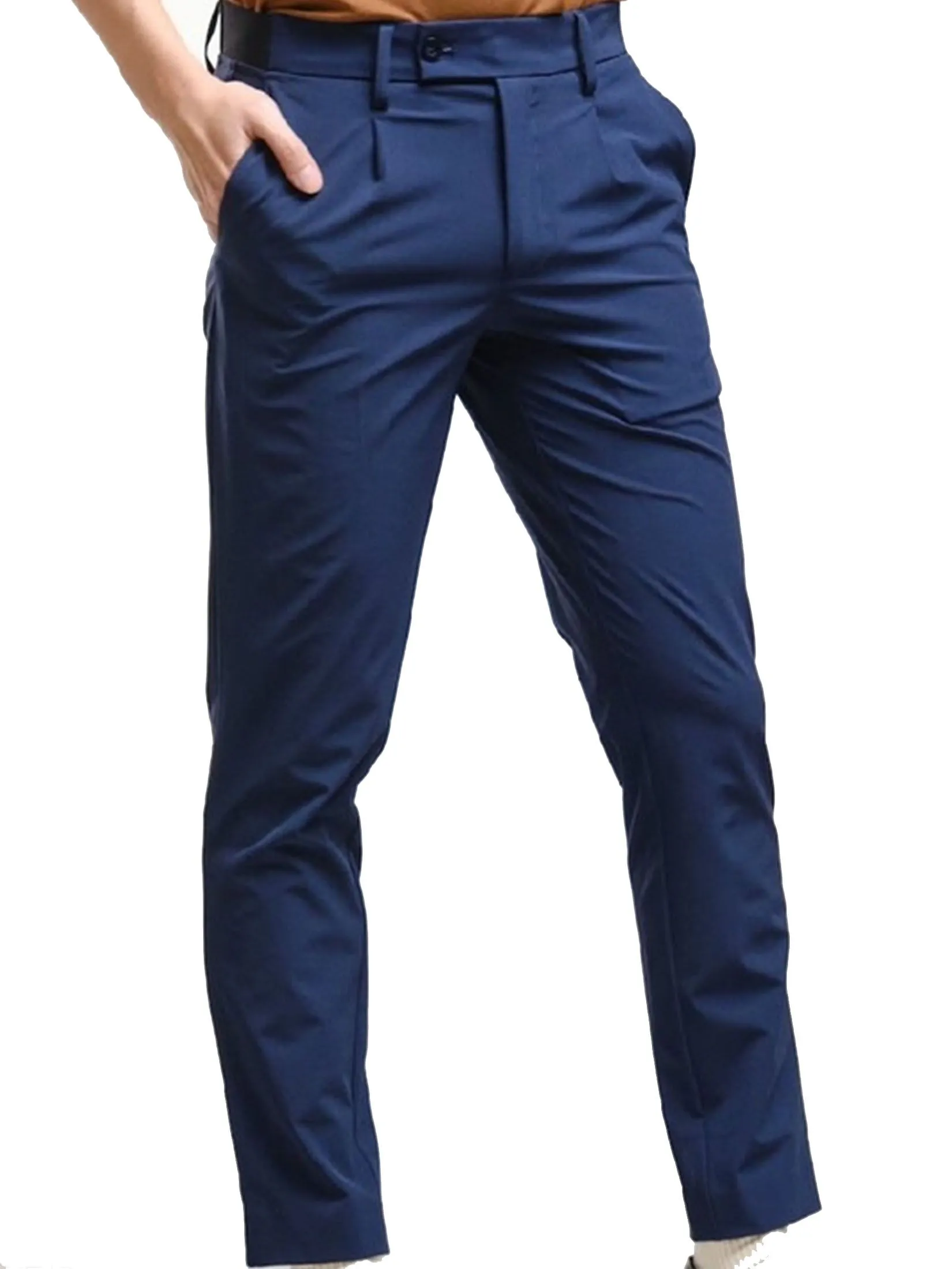 ERA-WON Men's trousers slim straight fit cropped length navy blue