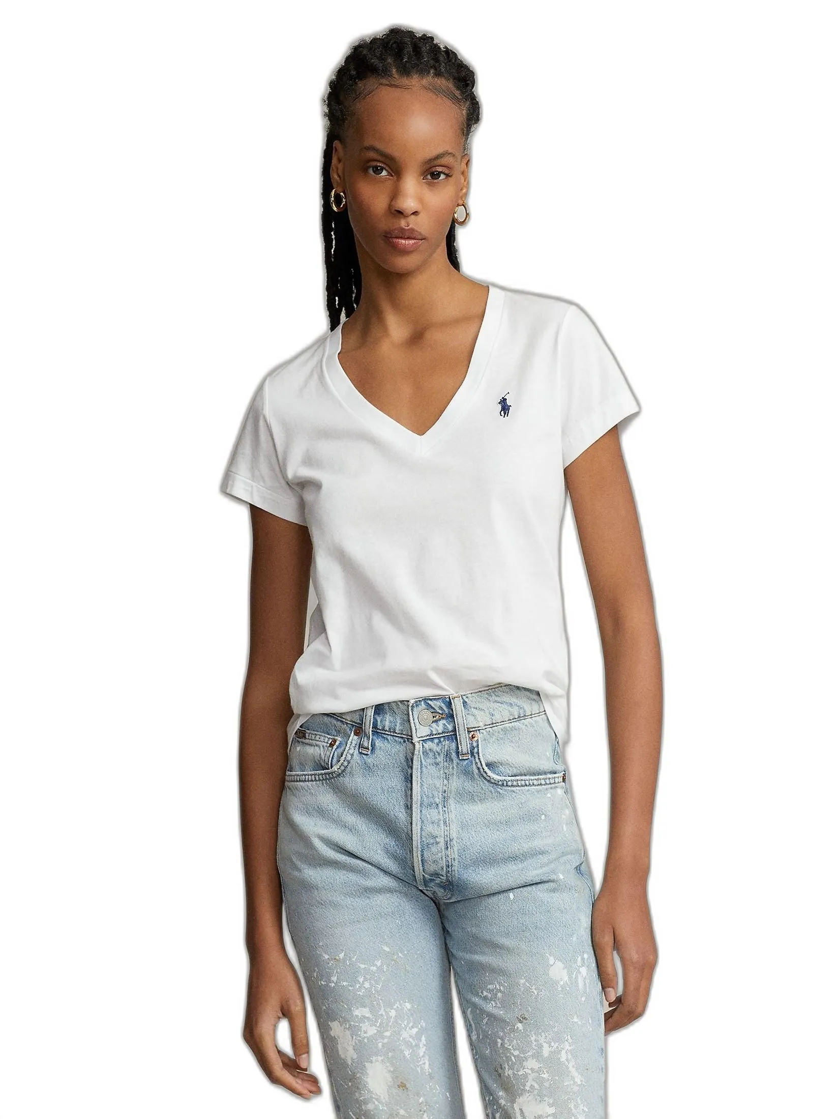 POLO RALPH LAUREN Women Tee-Cotton Jersey V-Neck Tee WMPOKNINCU20704-White