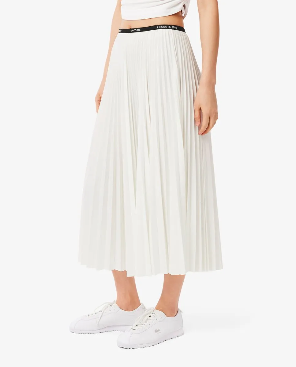 LACOSTE Long Pleated Elasticated Waist Skirt White