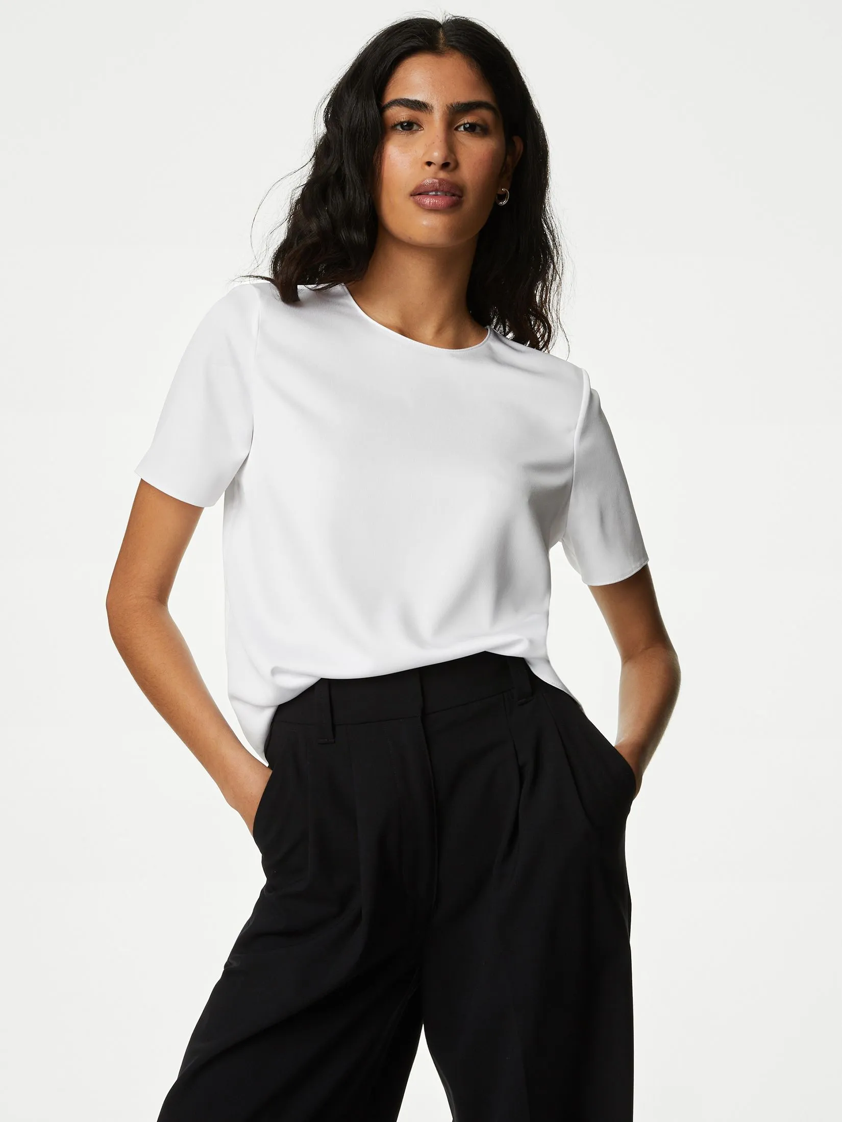 MARKS & SPENCER Women Top Round Neck Soft White