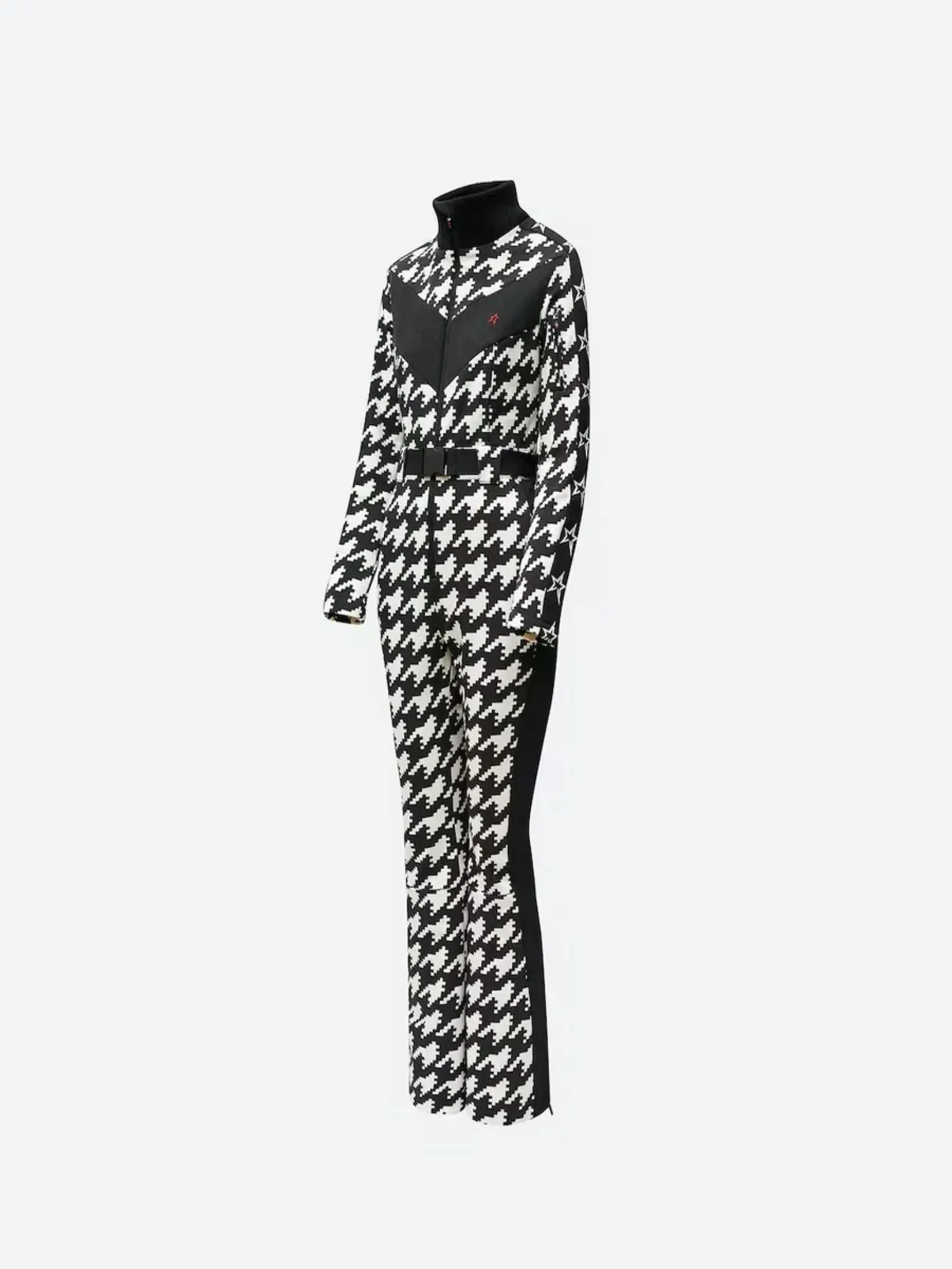 PERFECT MOMENT RYDER SKI ONE PIECE SKI SUIT HOUNDSTOOTH IN BLACK AND SNOW WHITE