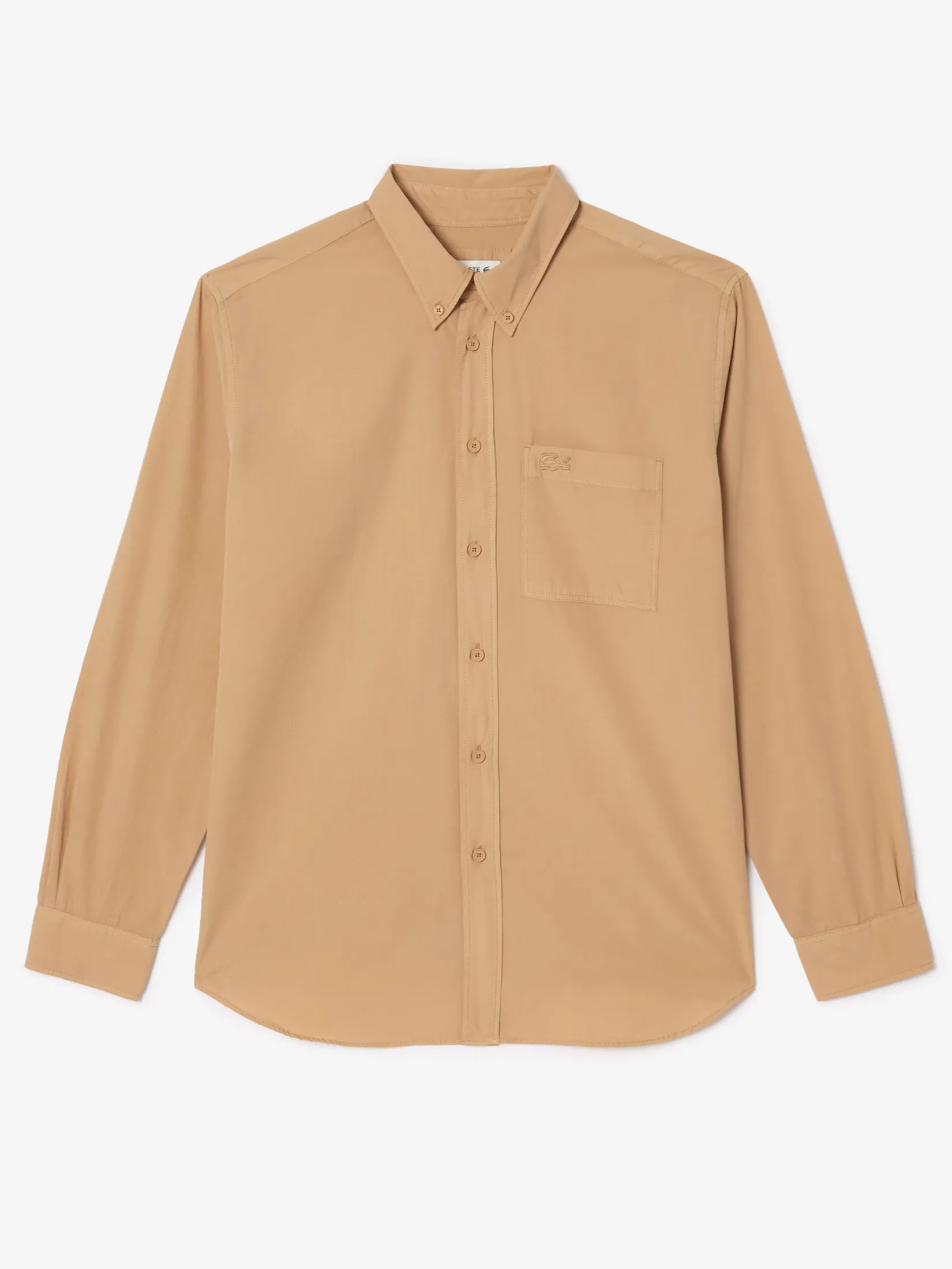 LACOSTE Relaxed Fit Washed Effect Poplin Shirt Beige