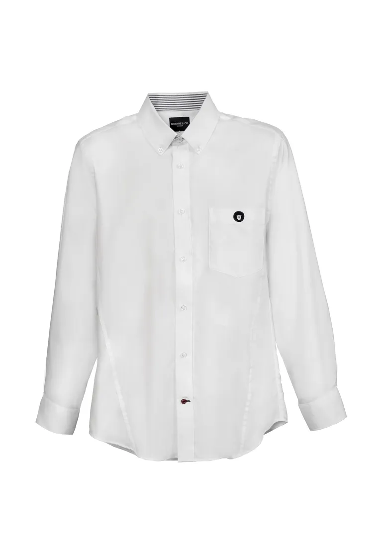 BROWNE & CO. White Button Down Collar Long Sleeves Shirt with Pocket