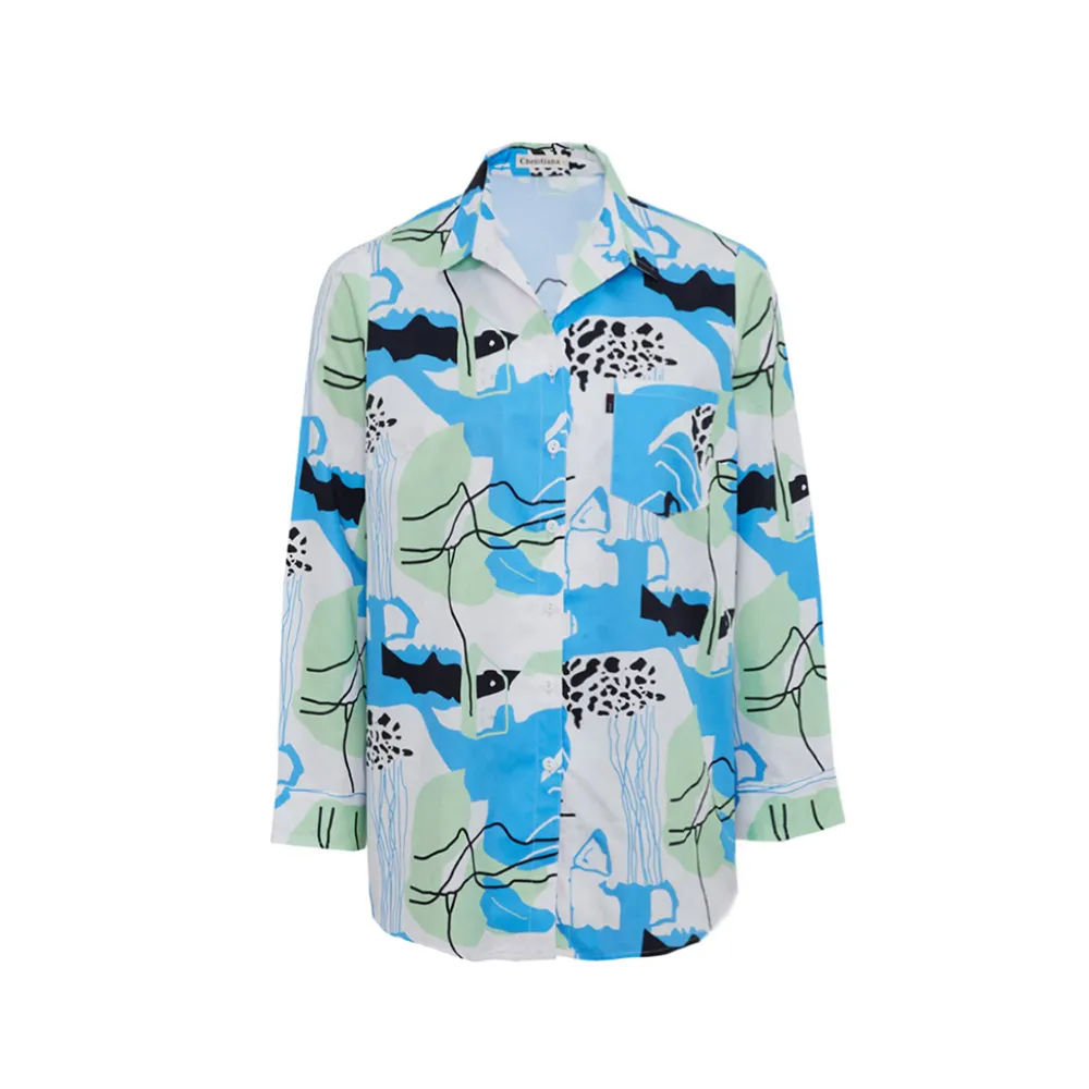 CHRISTIANA Light Blue Graphic Prints  Shirt No.163150