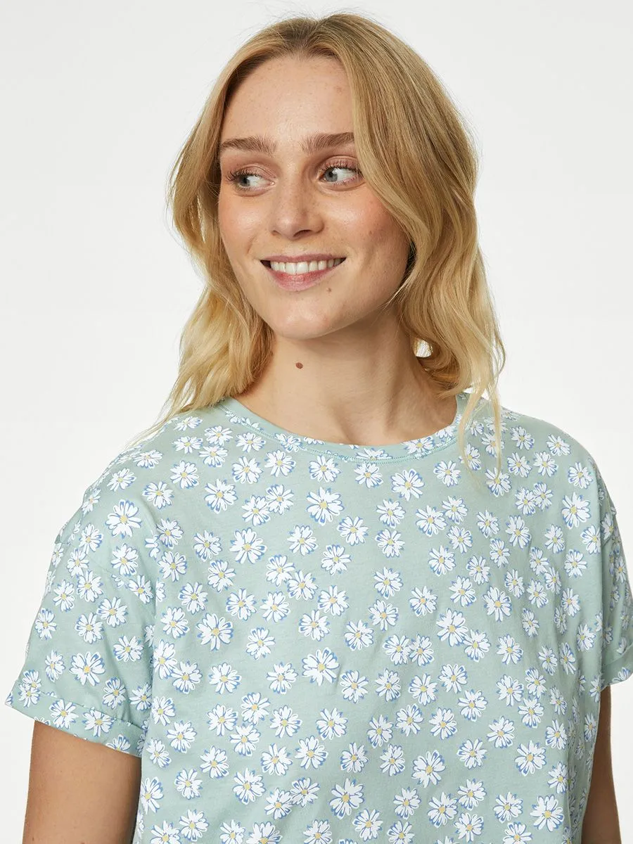 MARKS & SPENCER Women Pyjama Set Pure Cotton Little Flower Printed Asagi