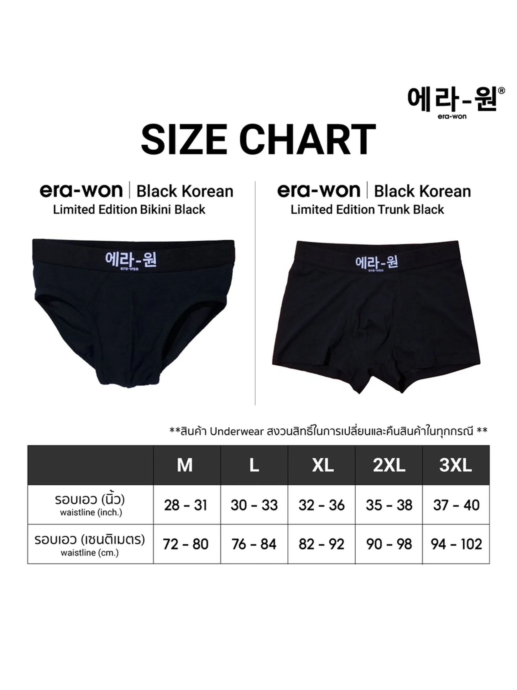 ERA-WON Men's underwear trunk 2 Pcs. Black