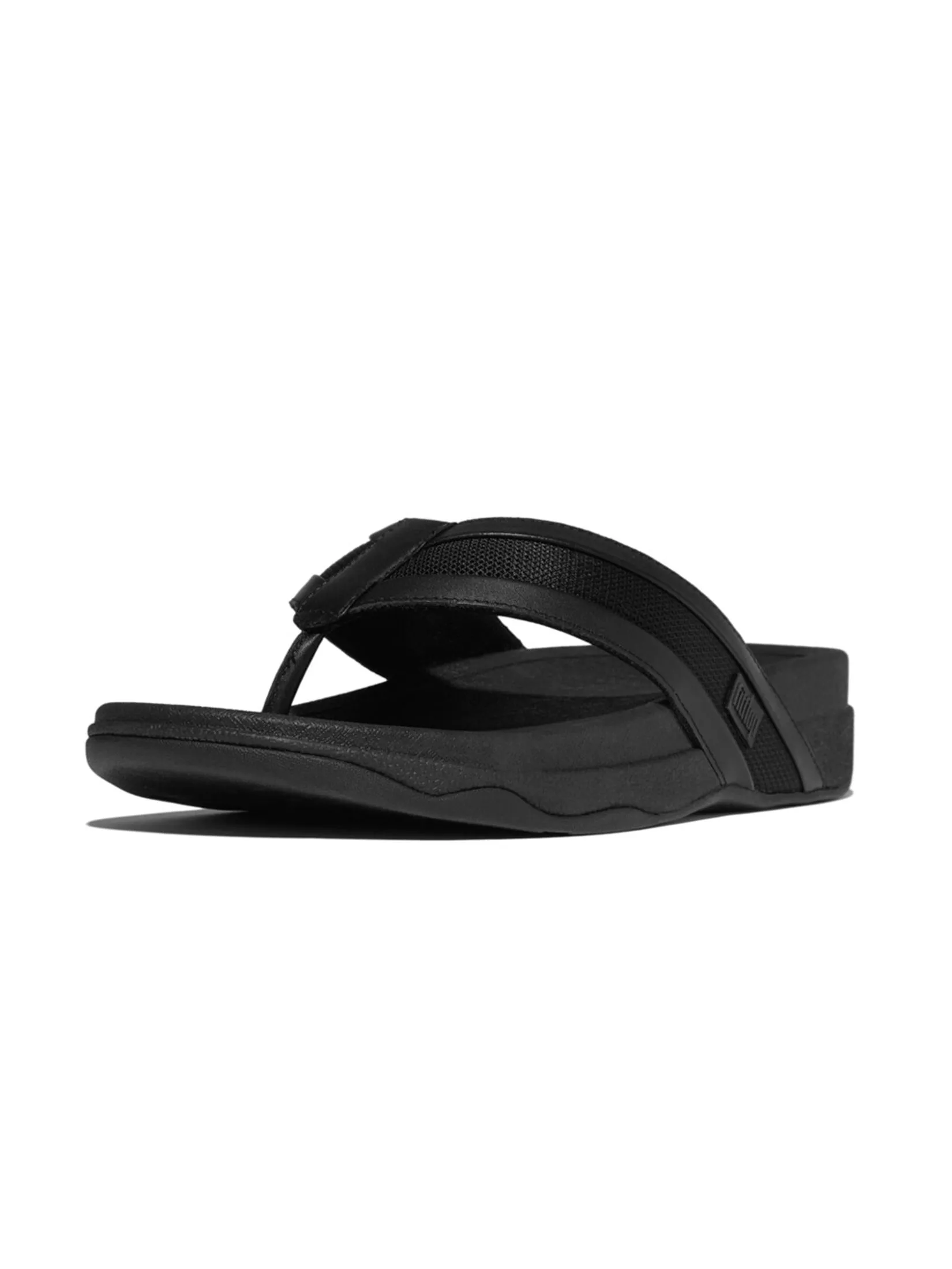 FitFlop™ MEN'S SURFER LEATHER/MESH TOE-POST BLACK