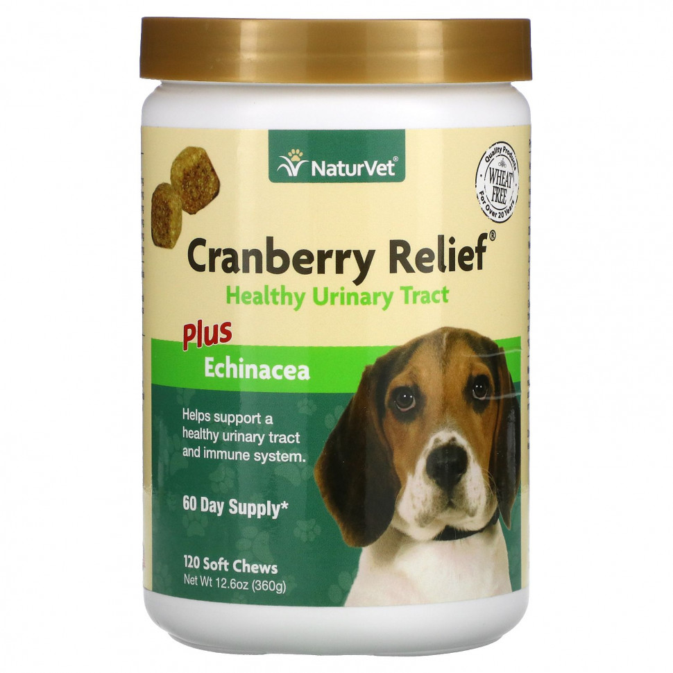 NaturVet, Cranberry Relief Plus, эхинацея, для собак, 120 жевательных таблеток, 360 г (12,6 унции) - VET-03704-120 шт.