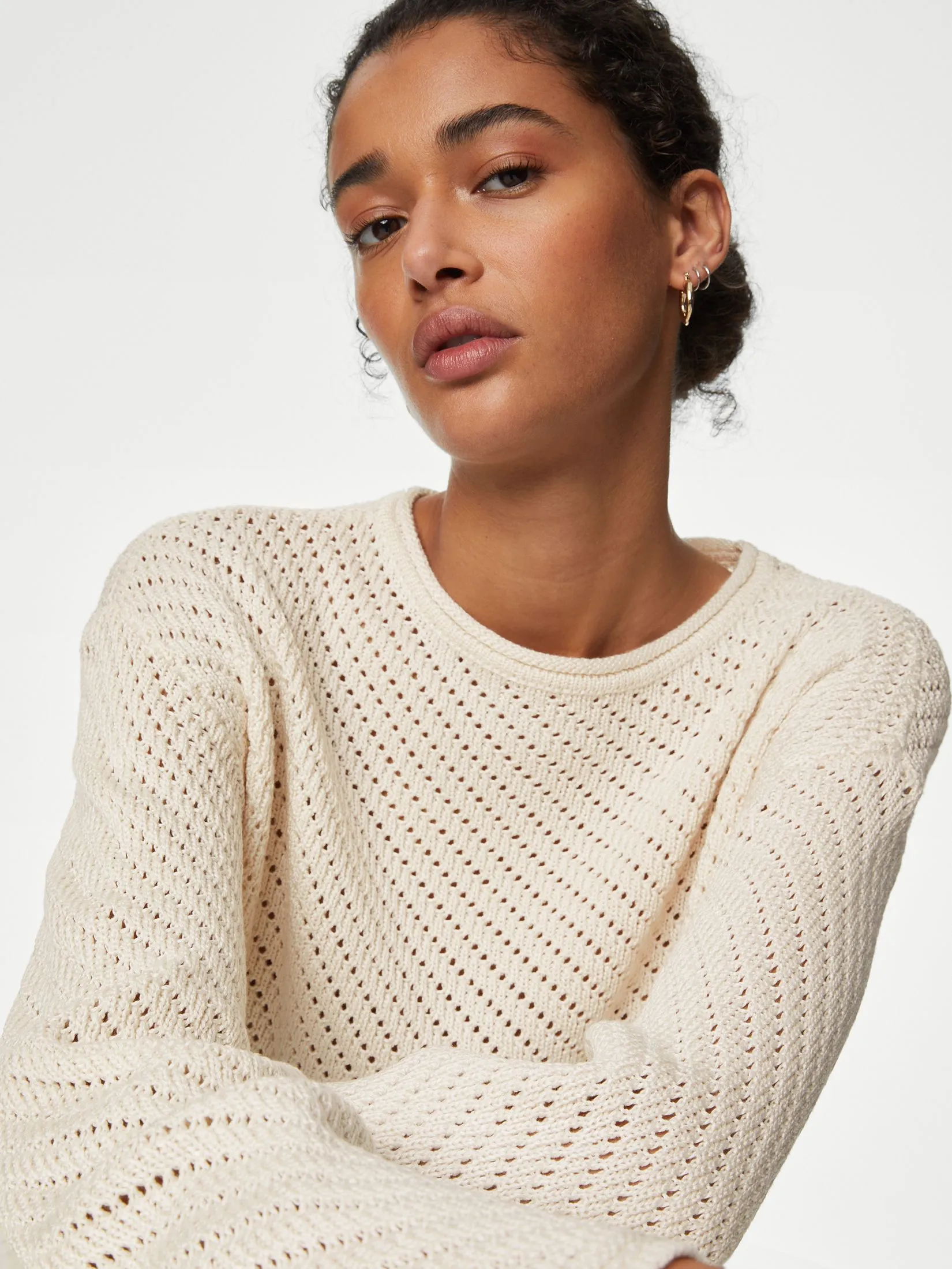 MARKS & SPENCER Women Sweater Textured Crew Neck Jumper