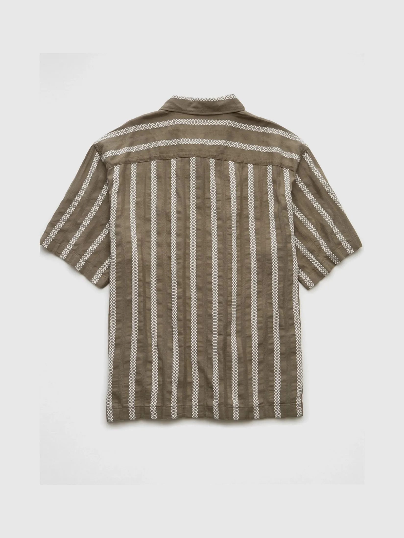 AMERICAN EAGLE MEN 2768 SS OVERSIZED CAMP COLLAR OTIS DOBBY STRIPE 309 OLIVE