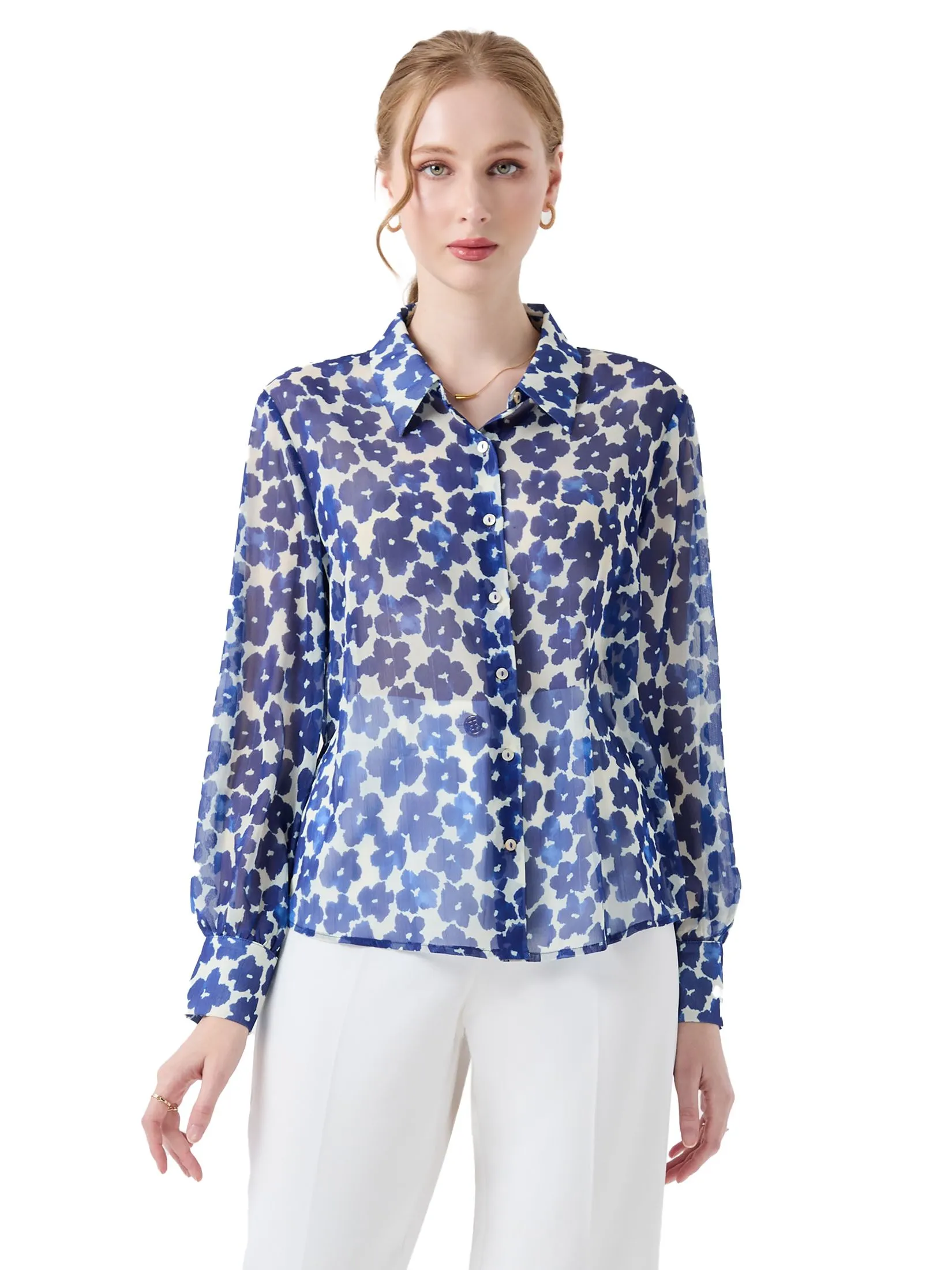 ESPADA Monochrome Floral Print Shirt Woman Blue