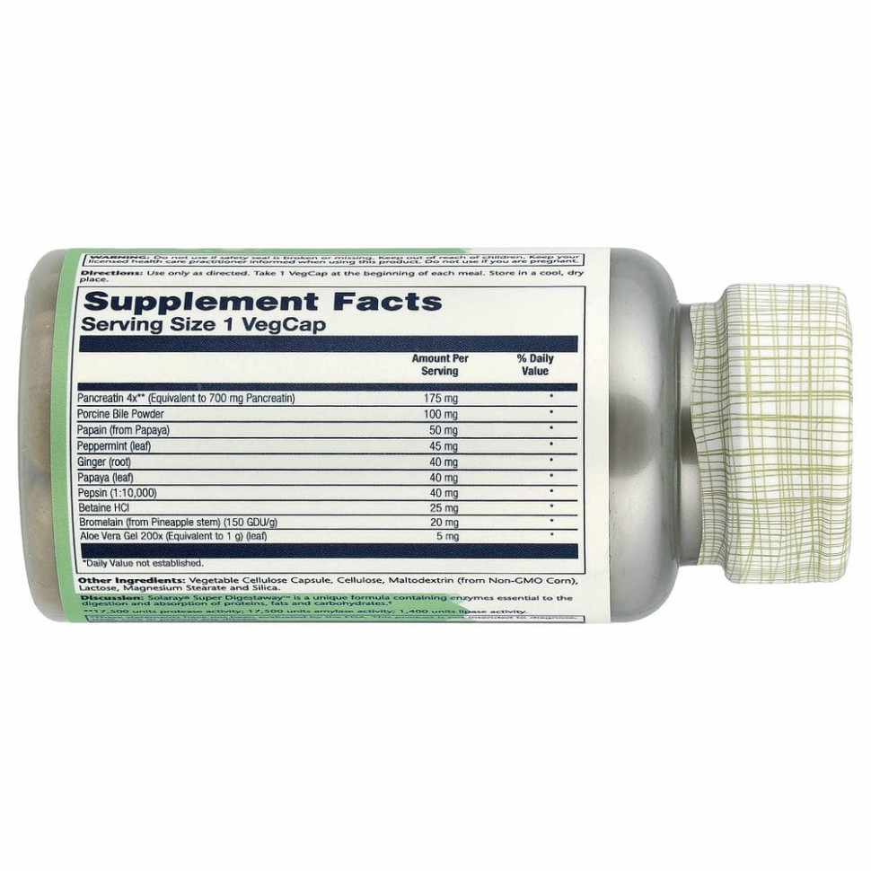 Solaray, Super Digestaway, смесь пищеварительных ферментов, 90вегетарианских капсул