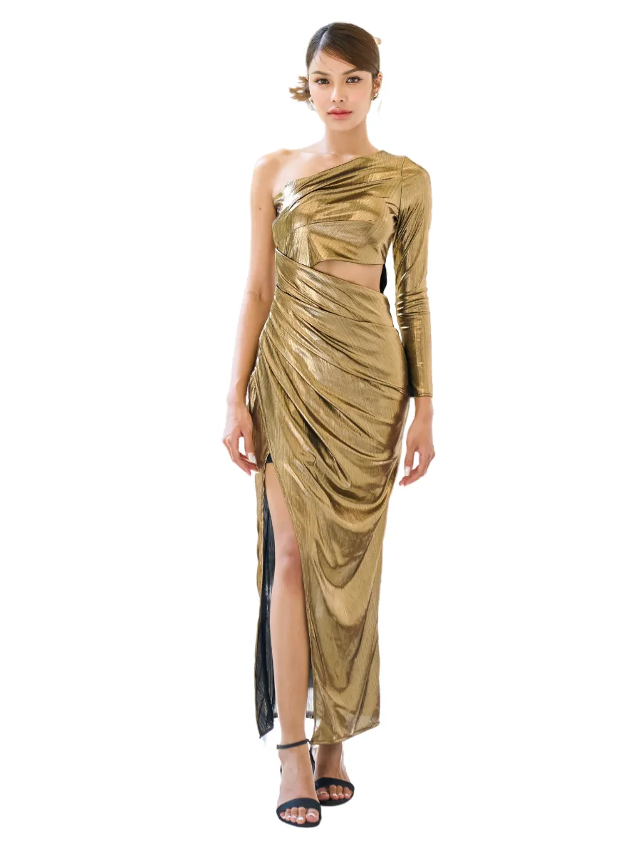 ROSE THE LABEL Gold-Olivia metallic dress