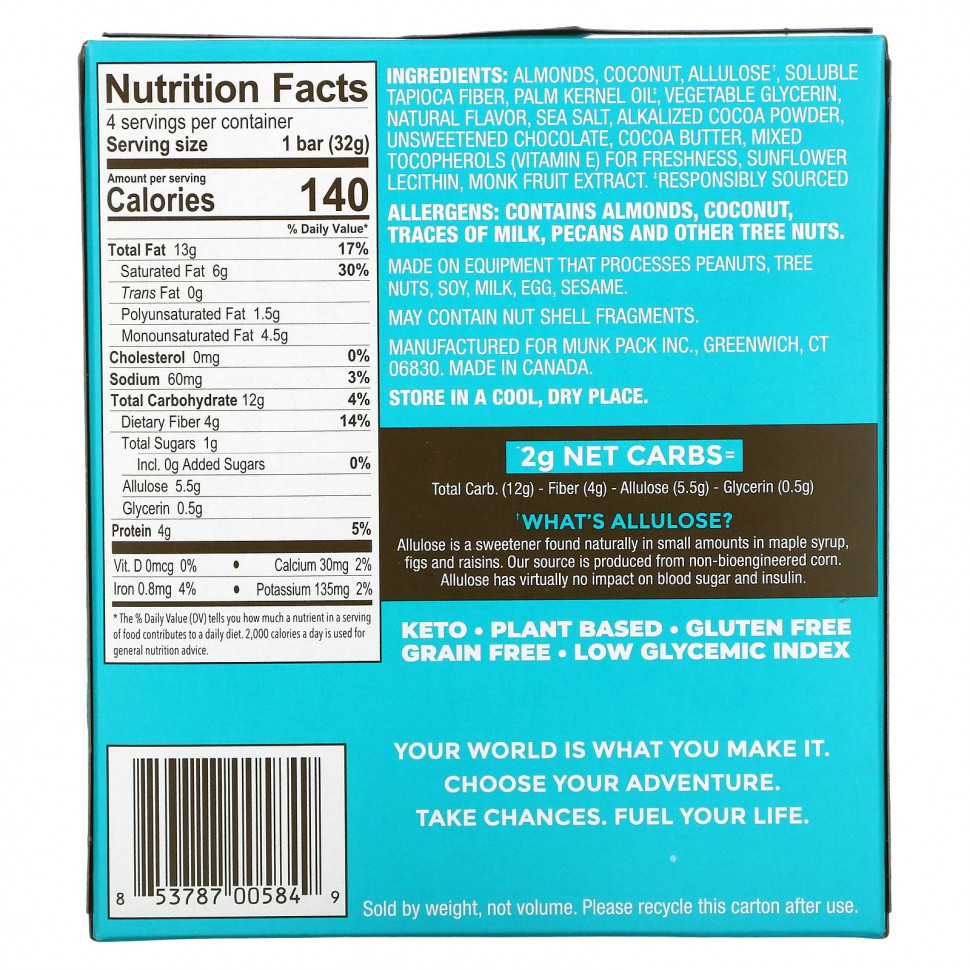 Munk Pack, Keto Granola, кокосовая и какао-крошка, 4 батончика, 32 г (1,12 унции)
